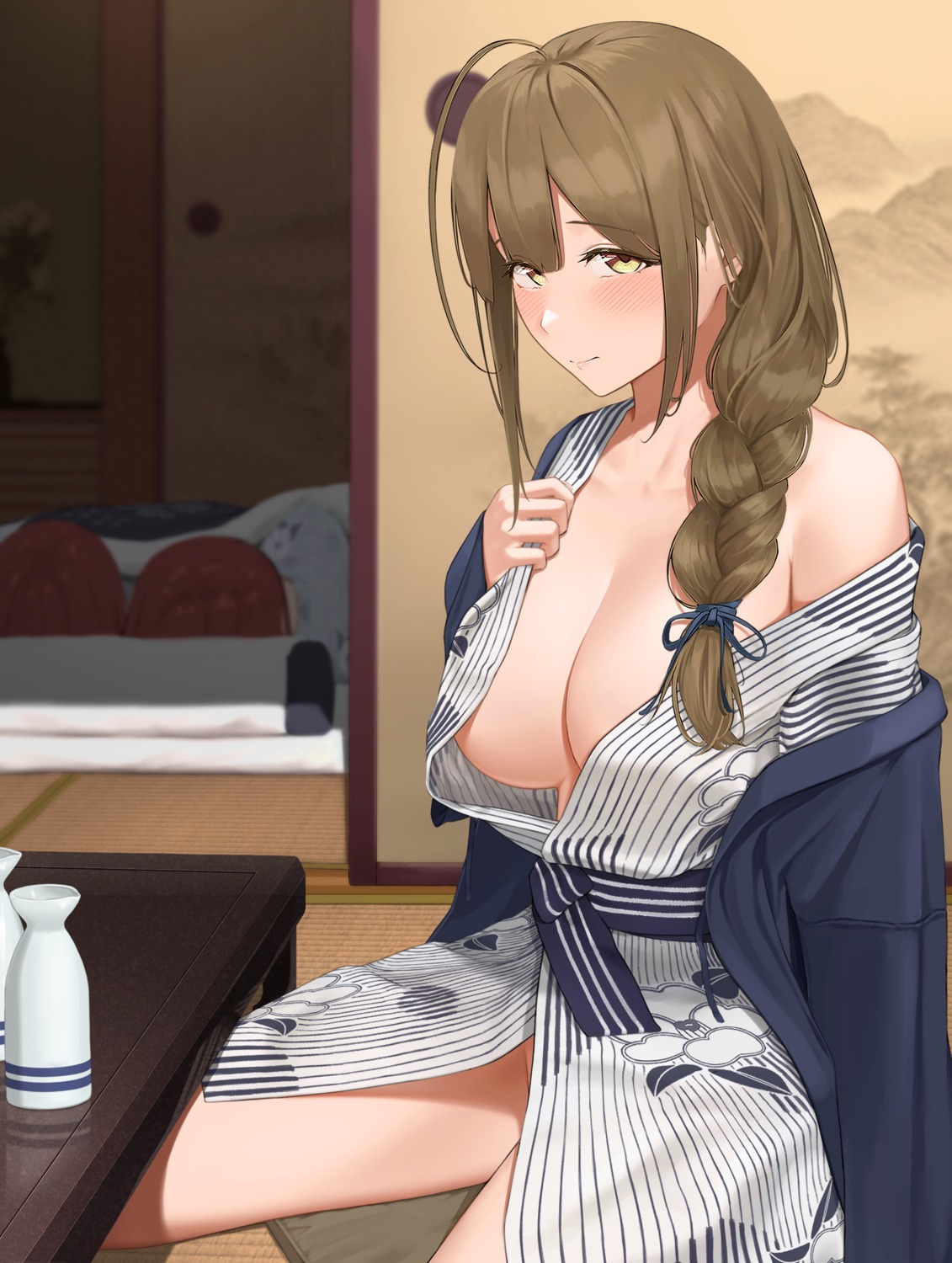 hibinpo kuwayama_chiyuki no_bra nopan open_shirt the_idolm@ster the_idolm@ster_shiny_colors yukata