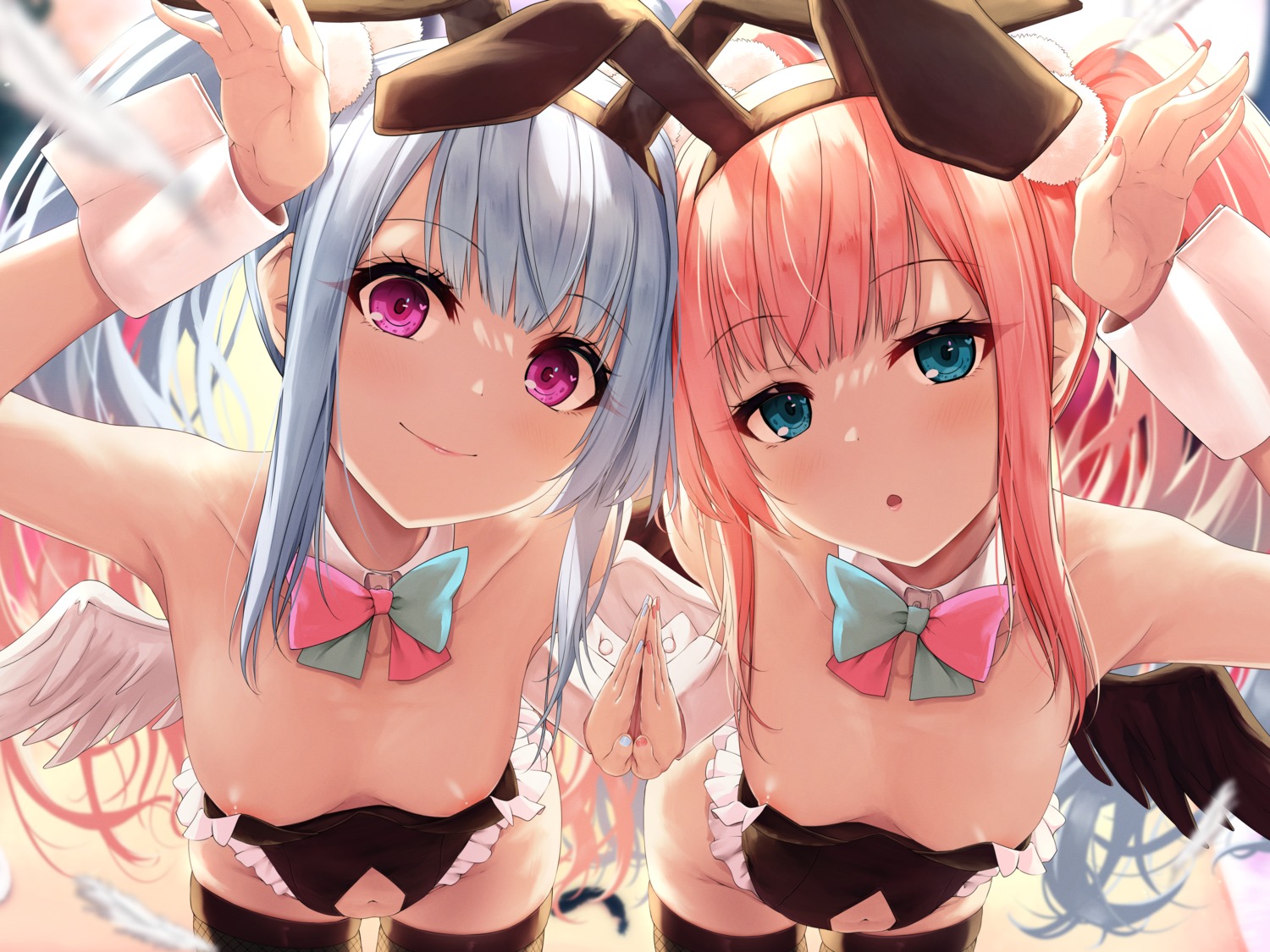 animal_ears areola bunny_ears bunny_girl fishnets no_bra suien thighhighs wings