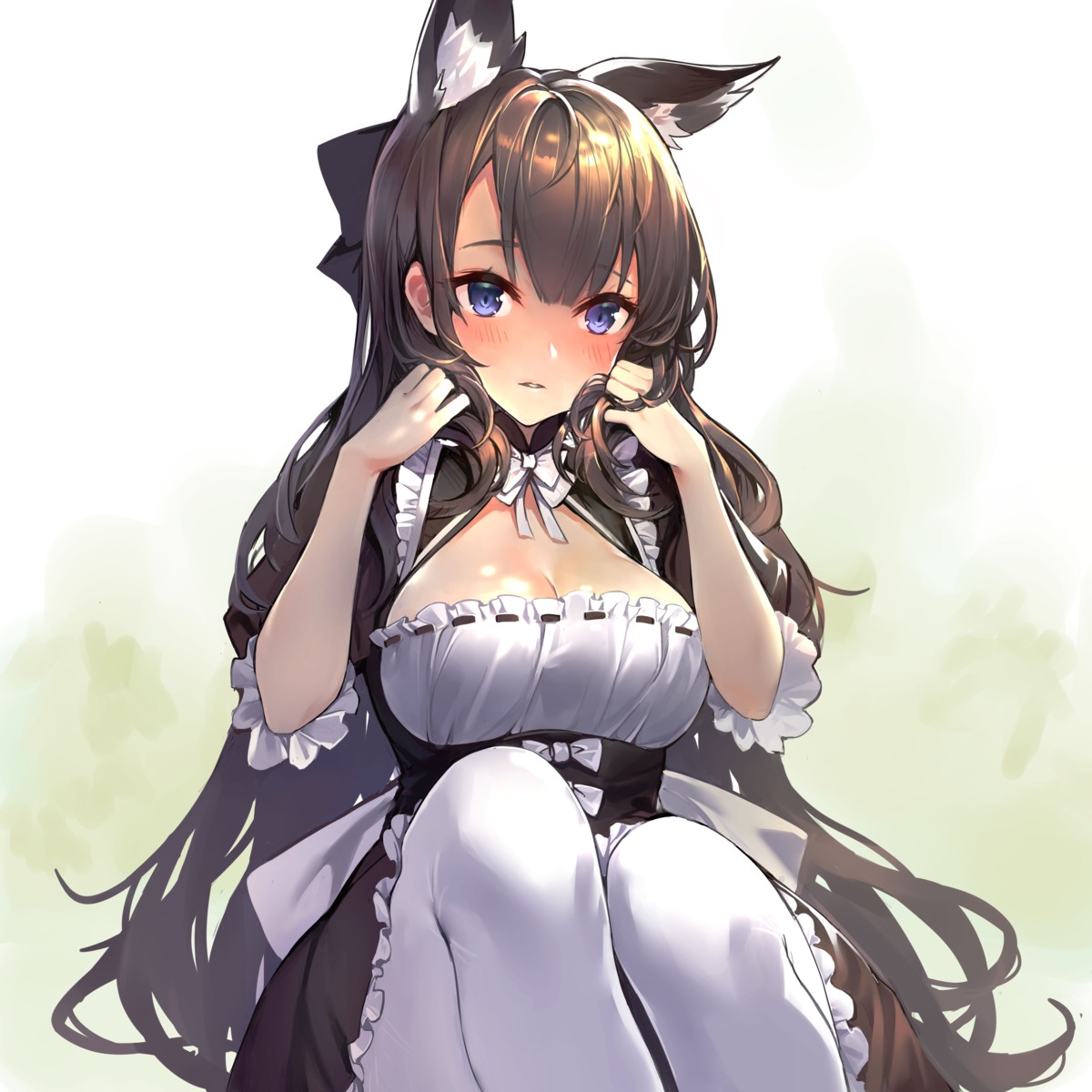 amagi_(azur_lane) animal_ears azur_lane cleavage ghost_cc kitsune maid thighhighs