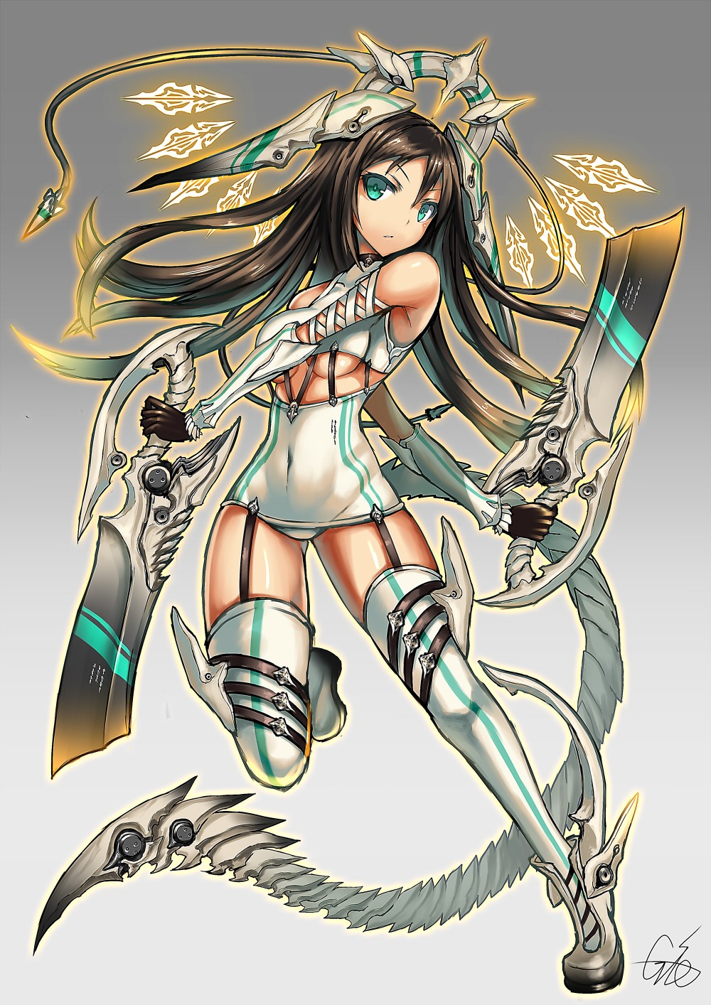 garter_belt gia mecha_musume stockings sword tail thighhighs underboob weapon