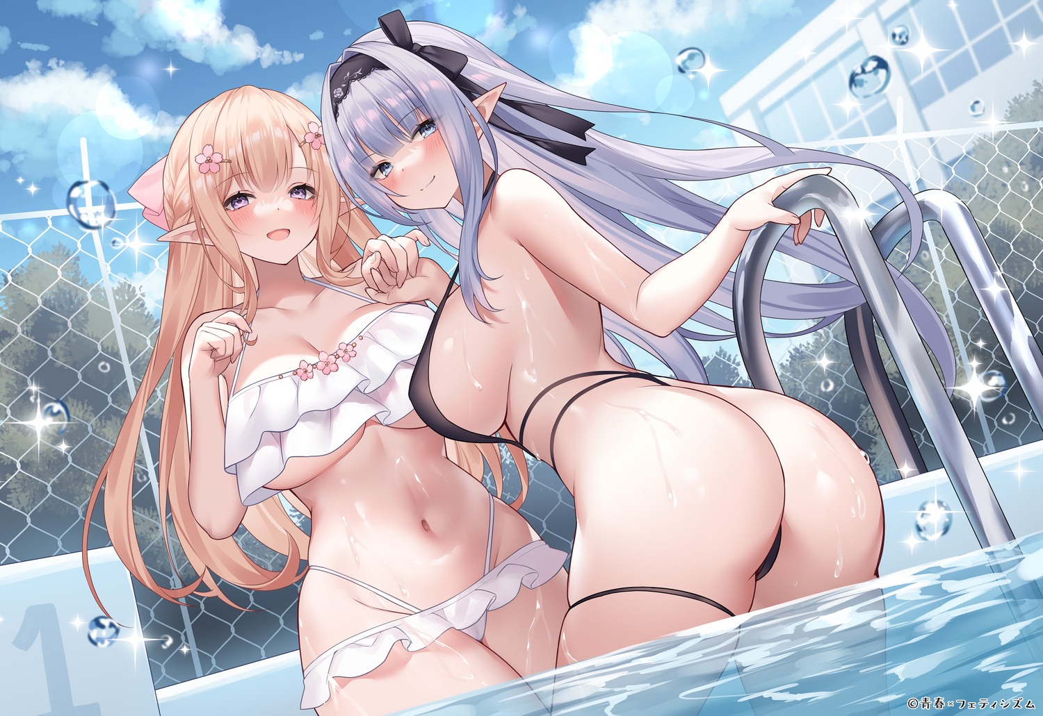 ainalind aoharu_x_fetishism ass bra elf garter jk_elf_no_isekai_ninkatsu pointy_ears seiranore_tia_elfinland sora_72-iro swimsuits thong underboob wet