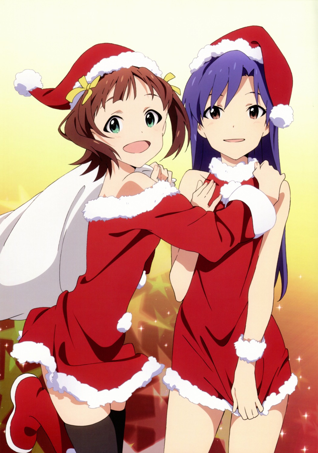 amami_haruka christmas kisaragi_chihaya the_idolm@ster thighhighs