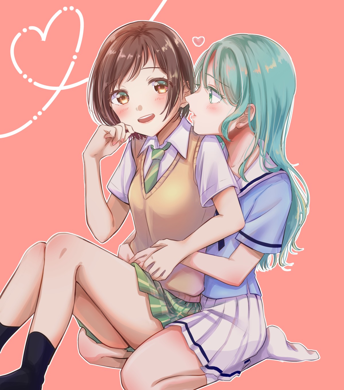 bang_dream! bang_dream!_episode_of_roselia chizoku_sawa hazawa_tsugumi hikawa_sayo seifuku skirt_lift sweater yuri