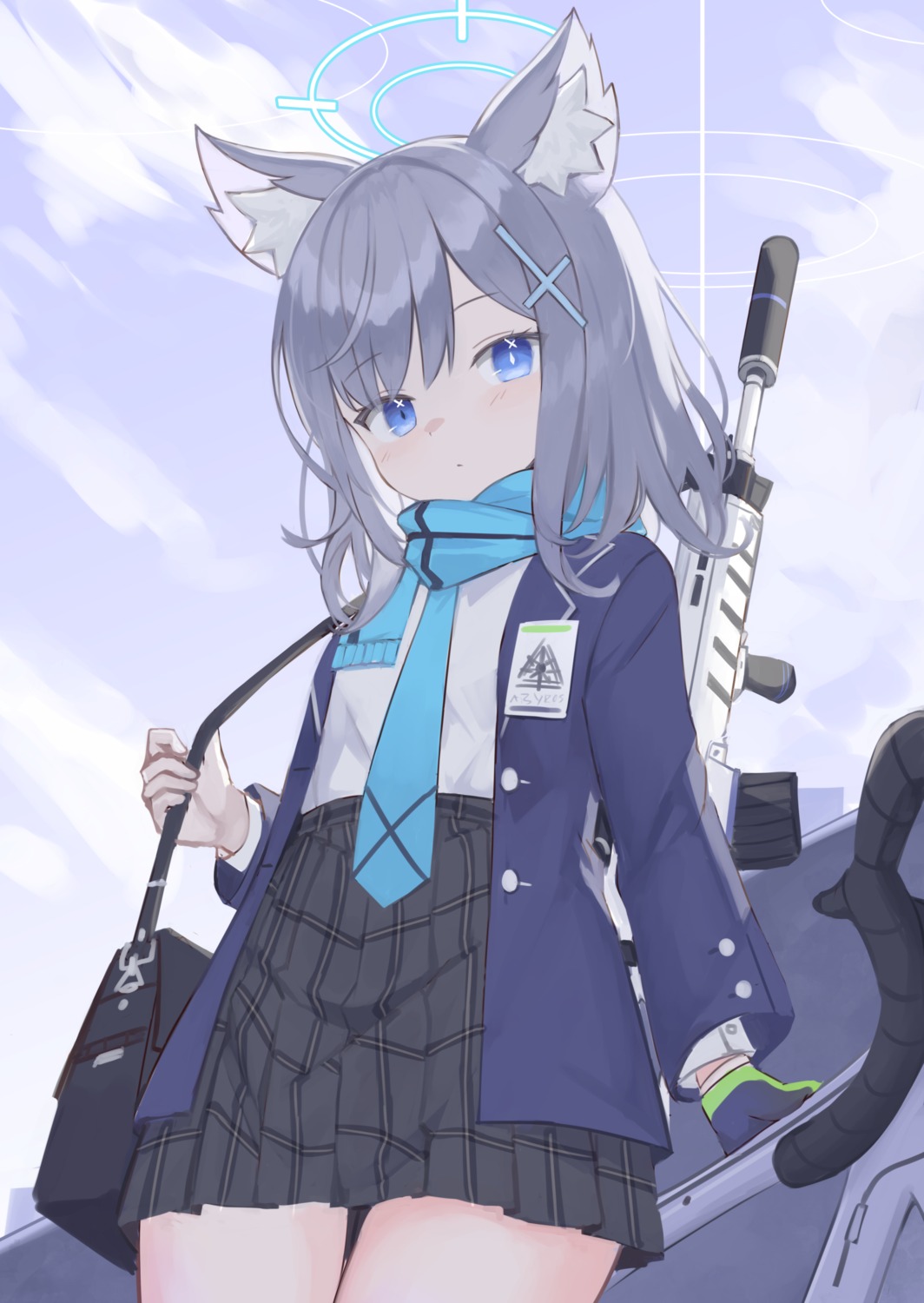 animal_ears blue_archive gun halo klaius nekomimi seifuku sunaookami_shiroko