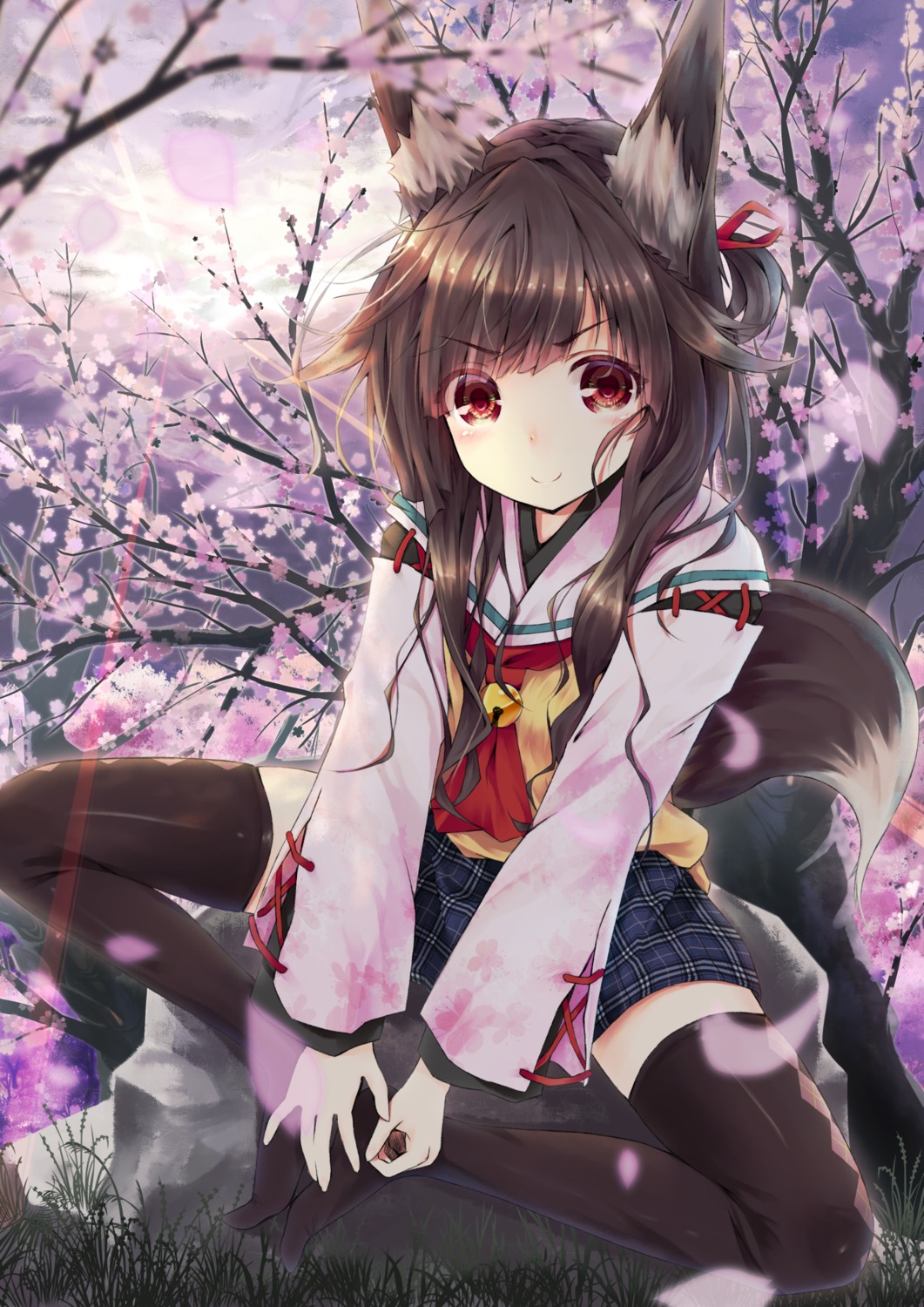 animal_ears kitsune ruruki seifuku tail thighhighs