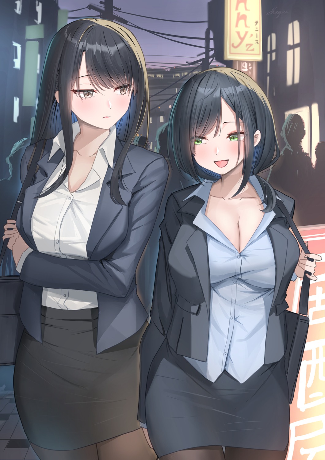 business_suit cleavage pantyhose shougun_(chuckni1)