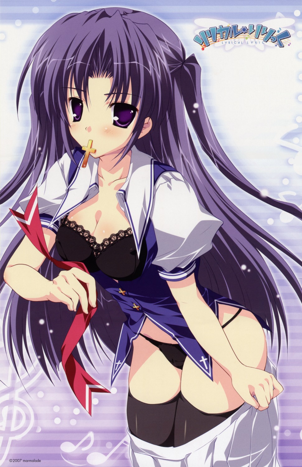 bra lyrical_lyric mikeou open_shirt pantsu seifuku takami_rin thighhighs undressing