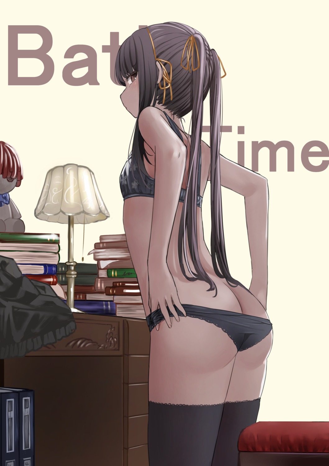 ass bra nonh_(wormoftank) pantsu panty_pull thighhighs undressing