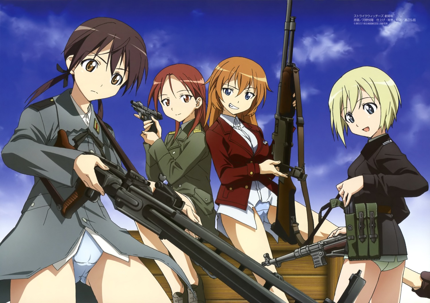 cameltoe charlotte_e_yeager erica_hartmann gertrud_barkhorn gun kouno_yoshitaka minna_dietlinde_wilcke pantsu strike_witches strike_witches_gekijouban uniform