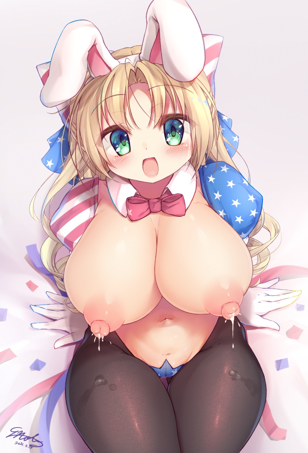 animal_ears breasts bunny_ears bunny_girl cameltoe e-note lactation maebari nipples no_bra nopan pantyhose seitokai_no_ichizon toudou_elis