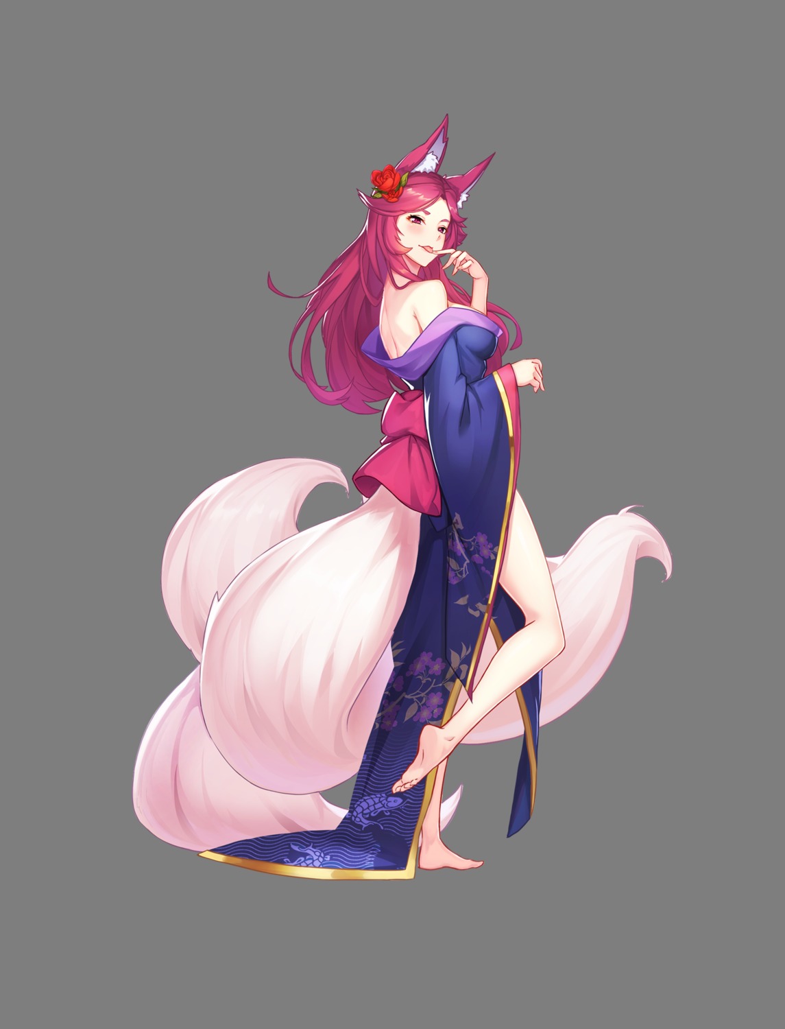 animal_ears japanese_clothes kitsune no_bra open_shirt sramy tail