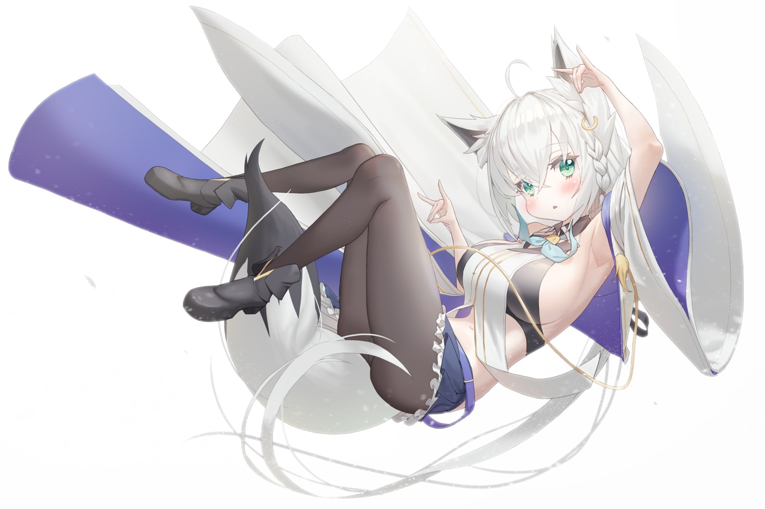 animal_ears heels hololive hololive_gamers keureu_(tiqkdtiqkd10) kitsune pantyhose shirakami_fubuki skirt_lift tail