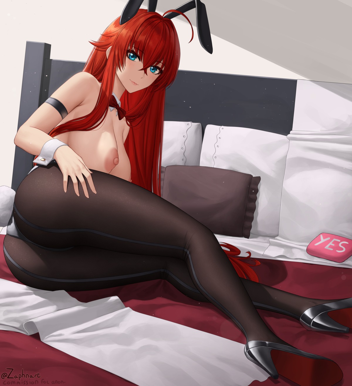 animal_ears ass breasts bunny_ears bunny_girl heels highschool_dxd nipples no_bra official_watermark pantyhose rias_gremory tail zaphn