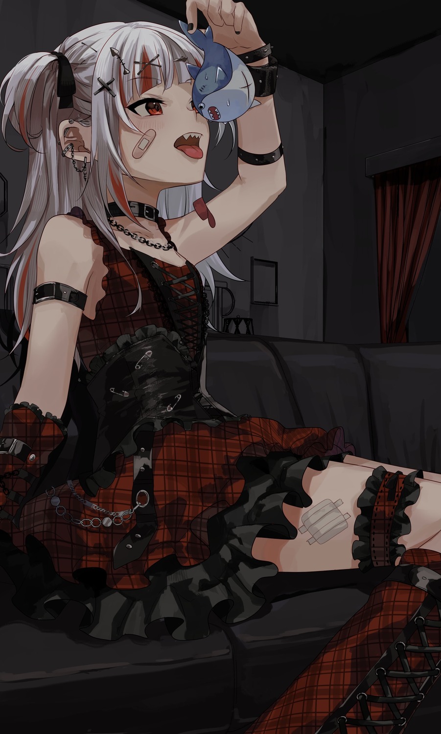 bandaid dress eto_sister garter gawr_gura gothic_lolita hololive hololive_english lolita_fashion