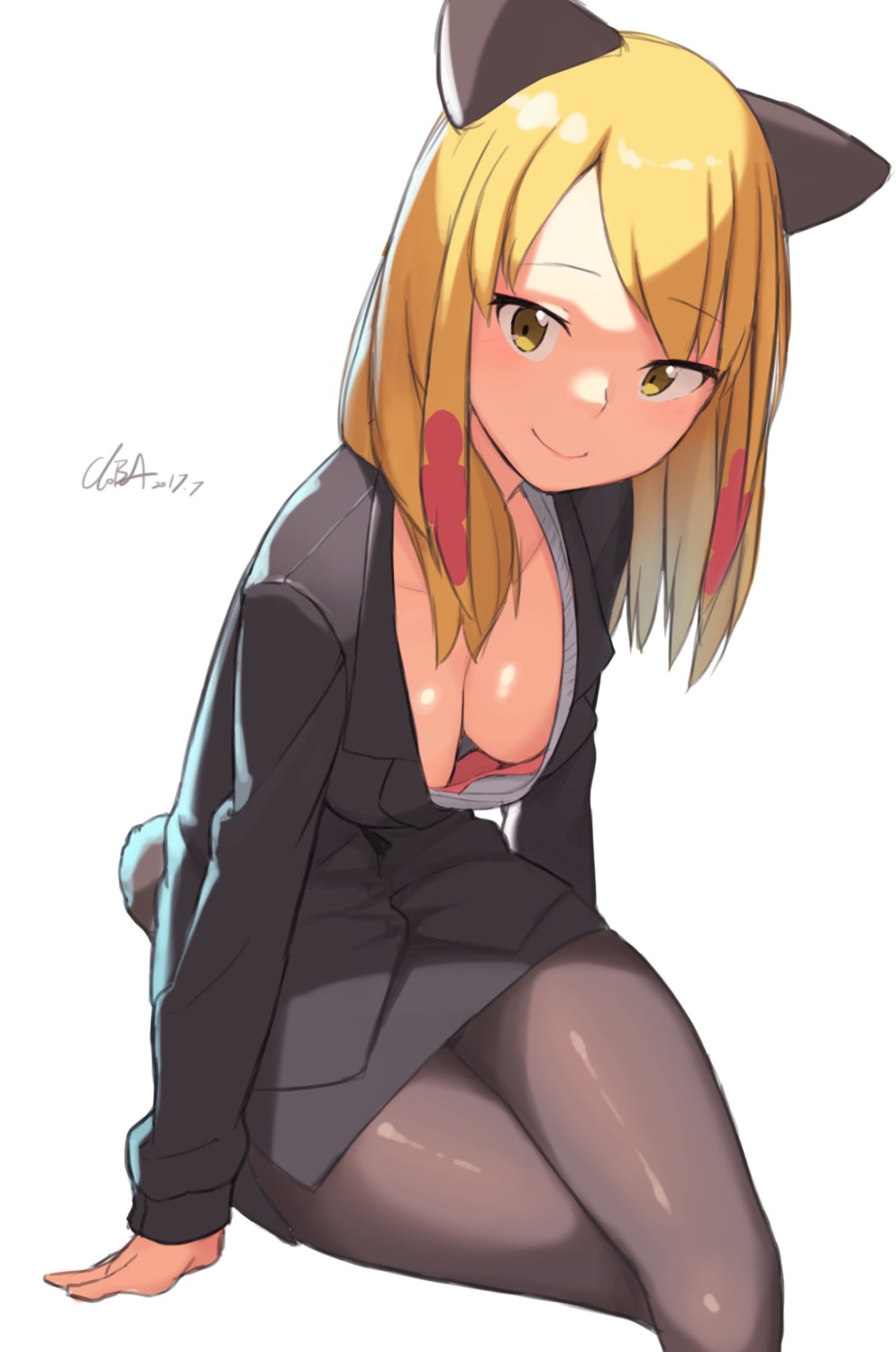 animal_ears bra business_suit cloba open_shirt pantyhose