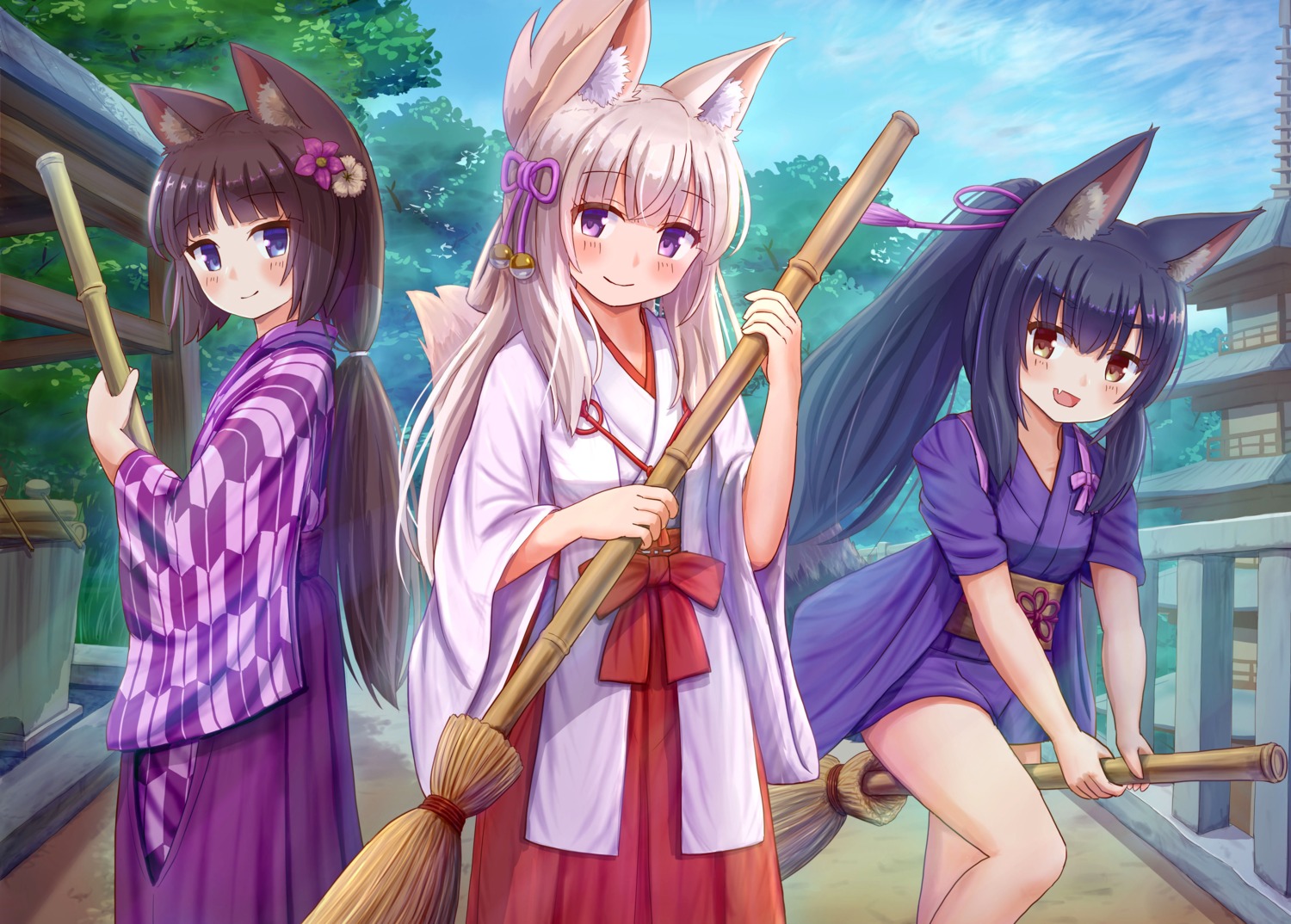 animal_ears iroha_(iroha_matsurika) japanese_clothes kitsune miko nekomimi tail yukata