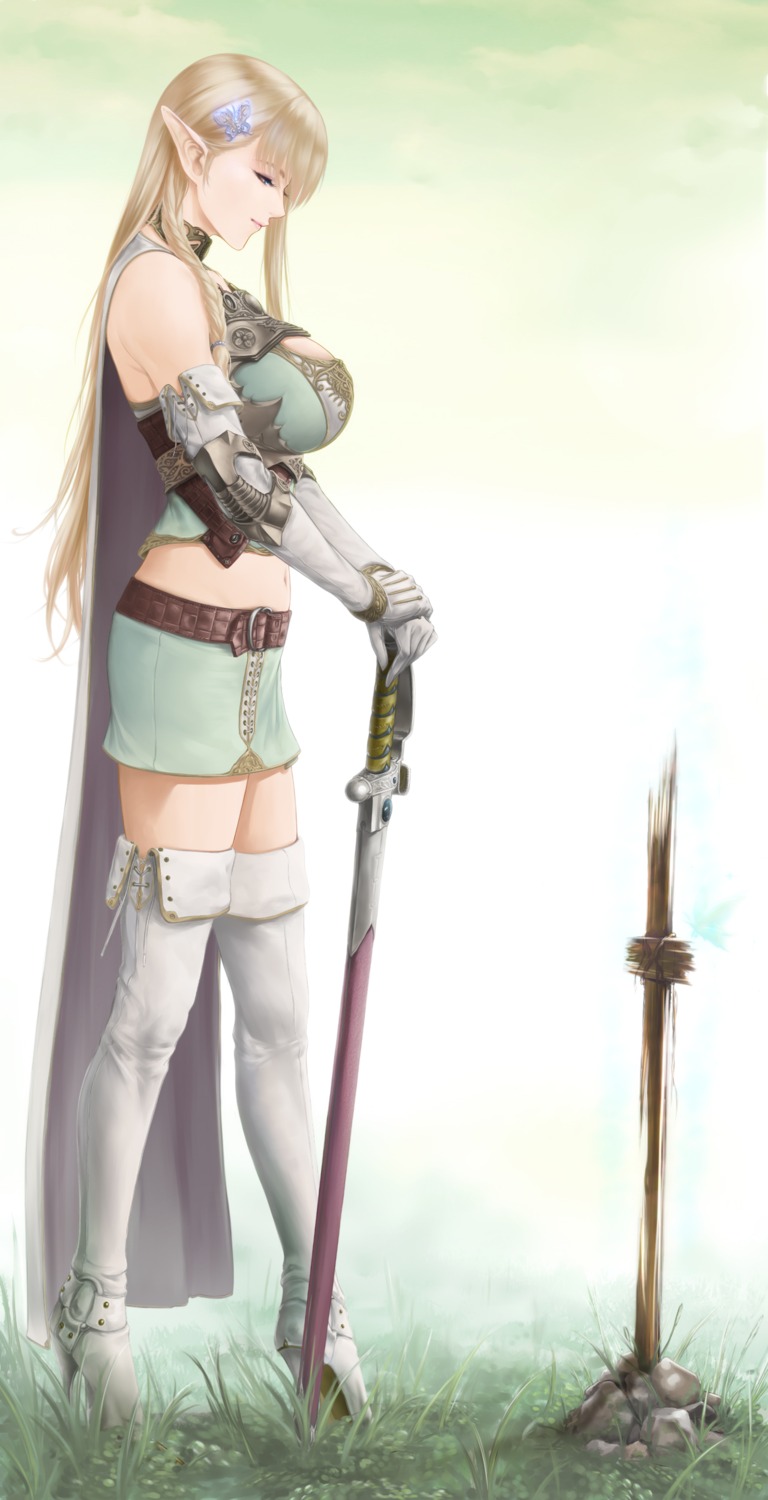 armor elf heels pointy_ears shisshou_senkoku sword thighhighs