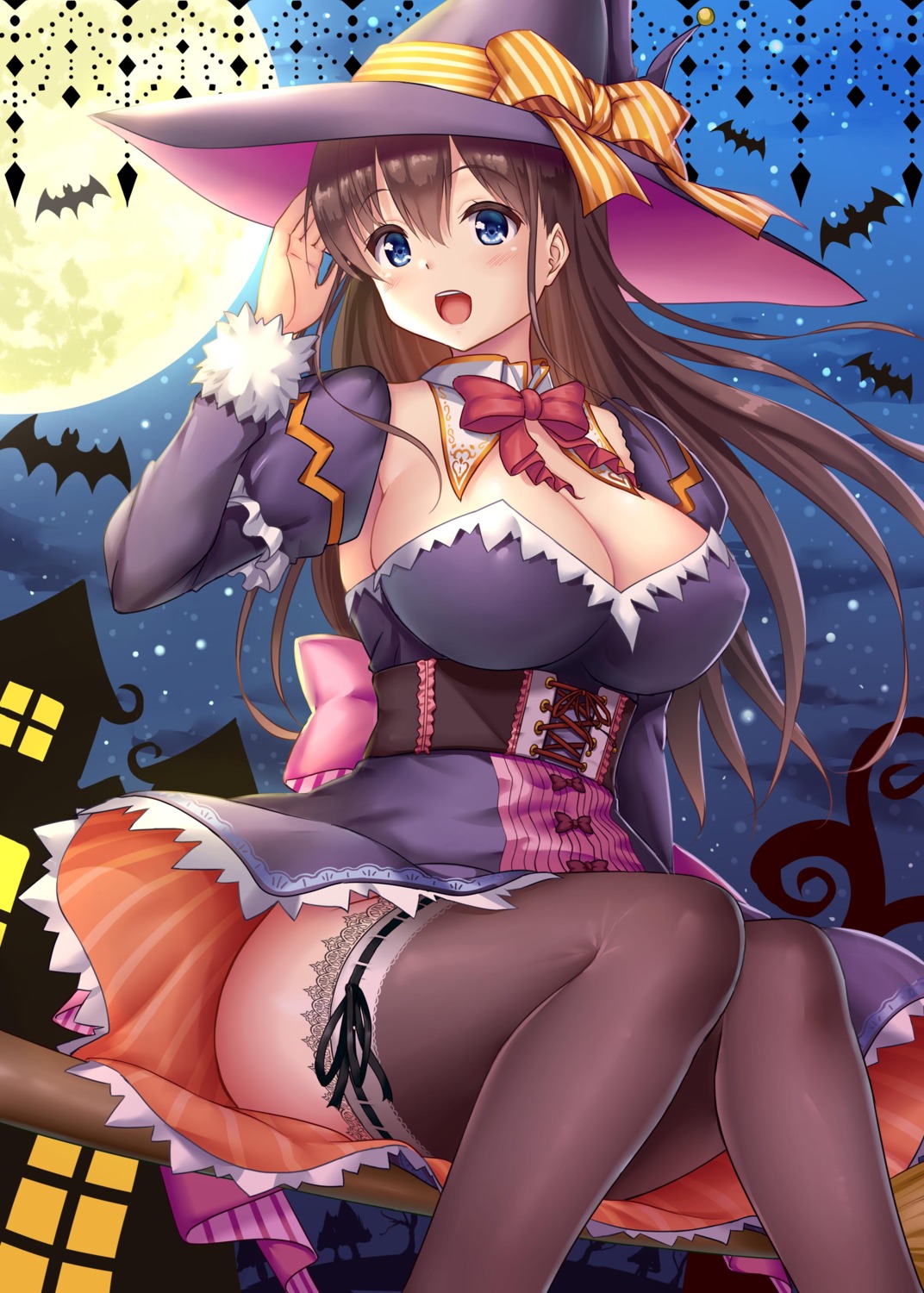 cleavage halloween jpeg_artifacts skirt_lift thighhighs uehiro witch