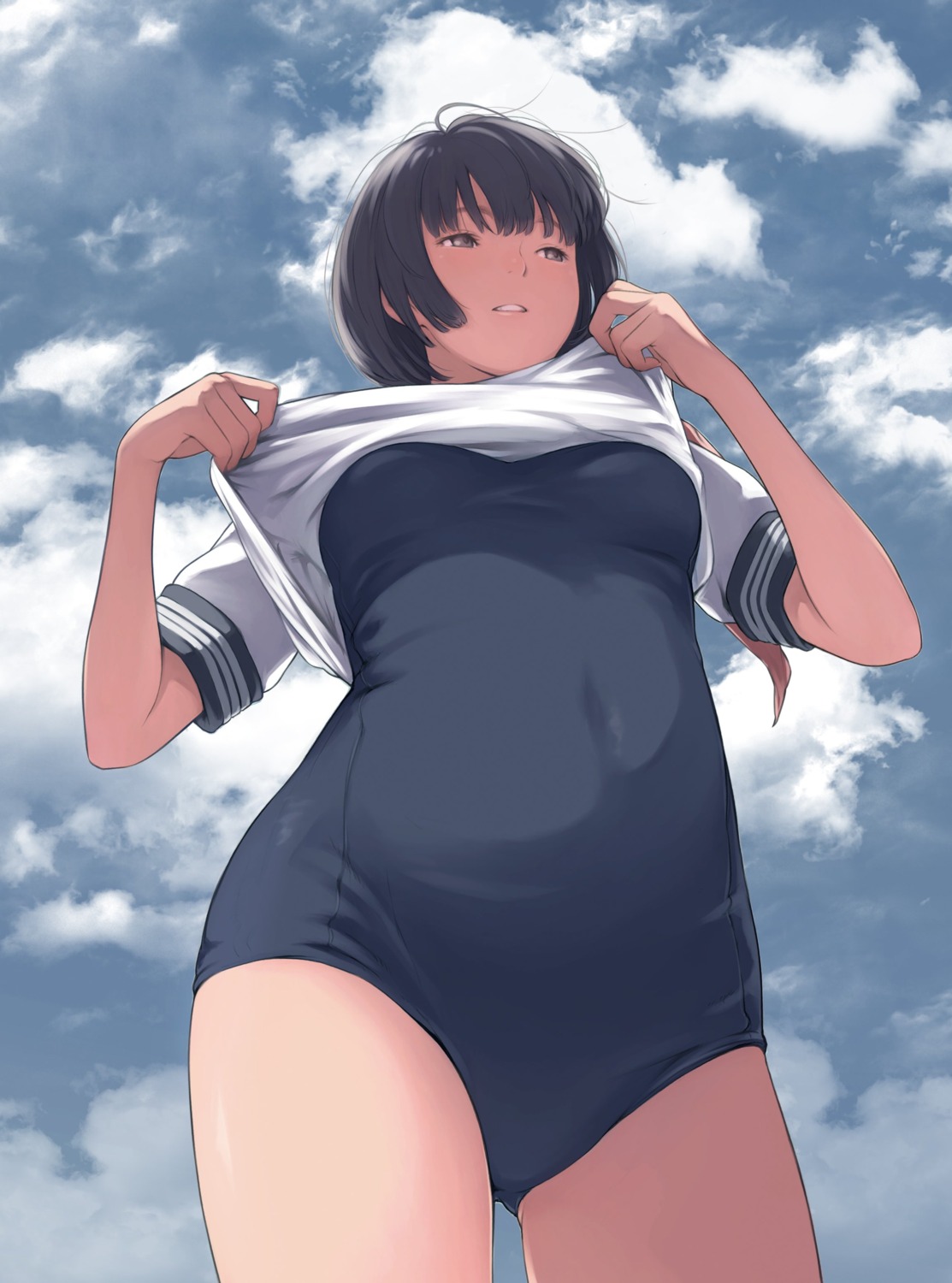 kamo school_swimsuit seifuku shirt_lift swimsuits undressing