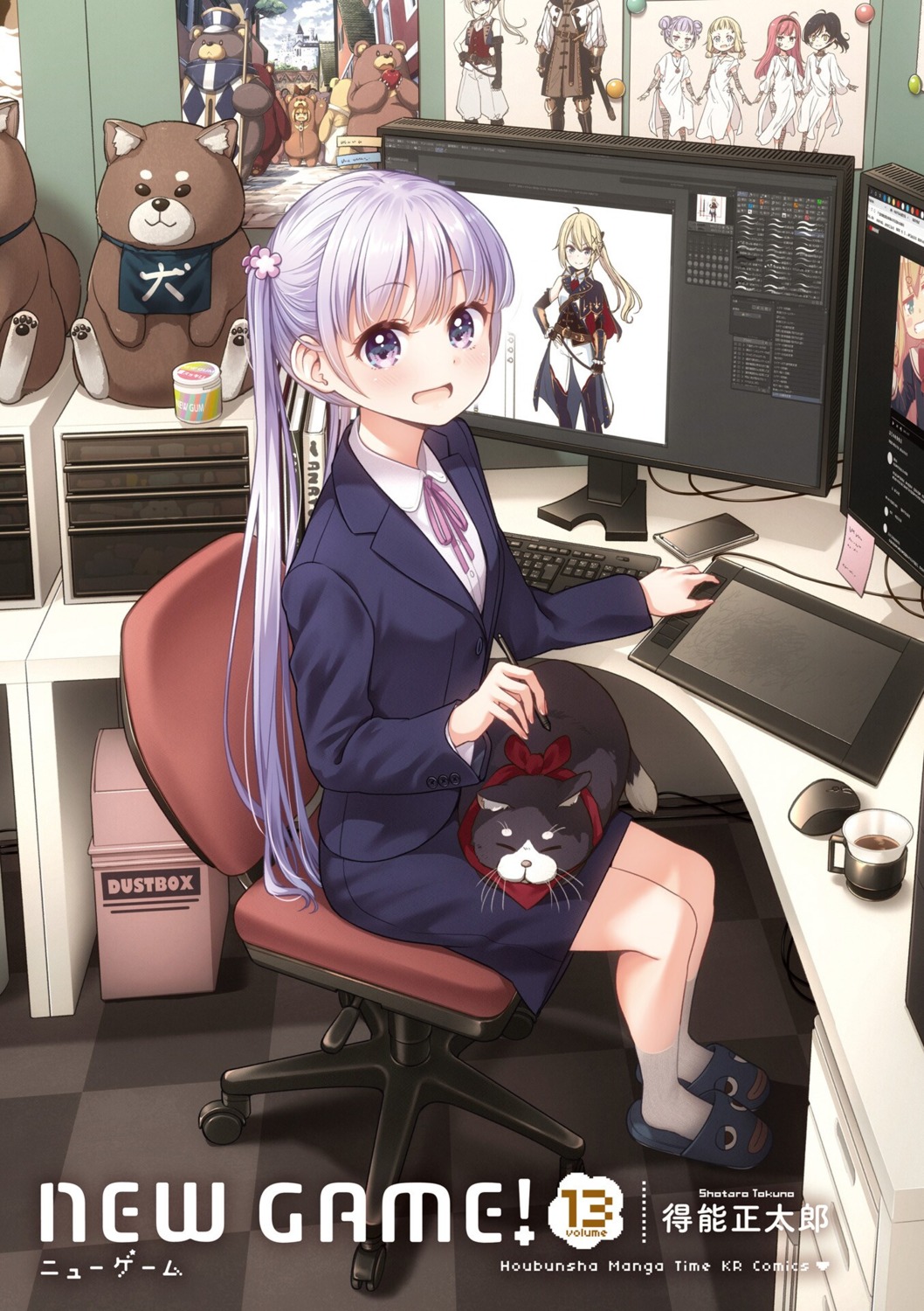 business_suit neko new_game! suzukaze_aoba tokunou_shoutarou