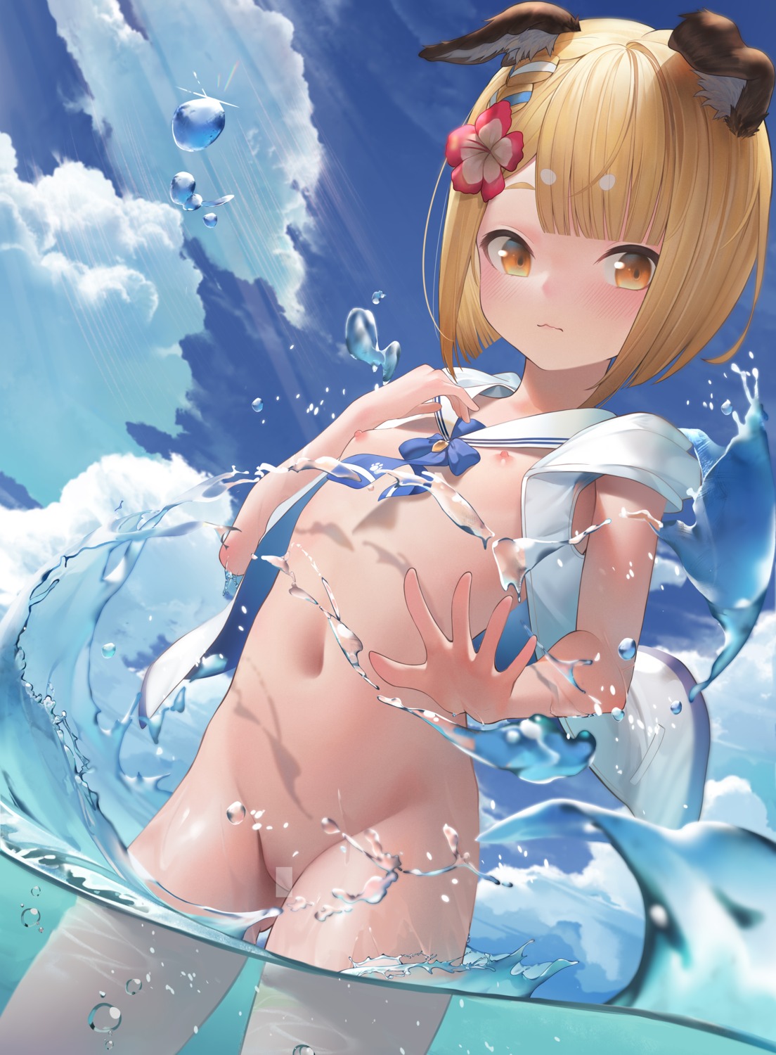 animal_ears bottomless censored cg_(2686805355) granblue_fantasy inumimi loli nipples no_bra pussy wet