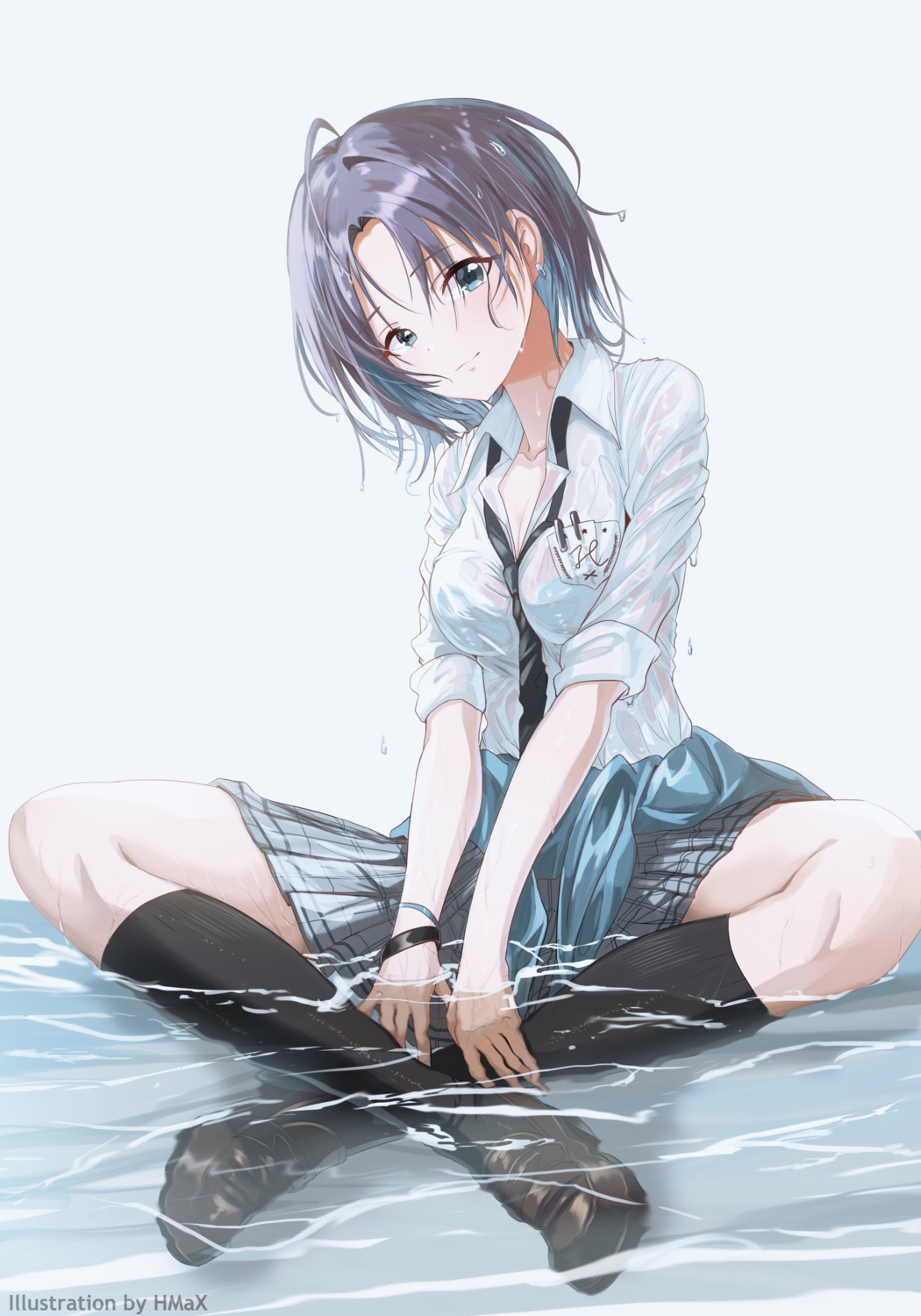 asakura_tooru cleavage hmax see_through seifuku sweater the_idolm@ster the_idolm@ster_shiny_colors wet wet_clothes