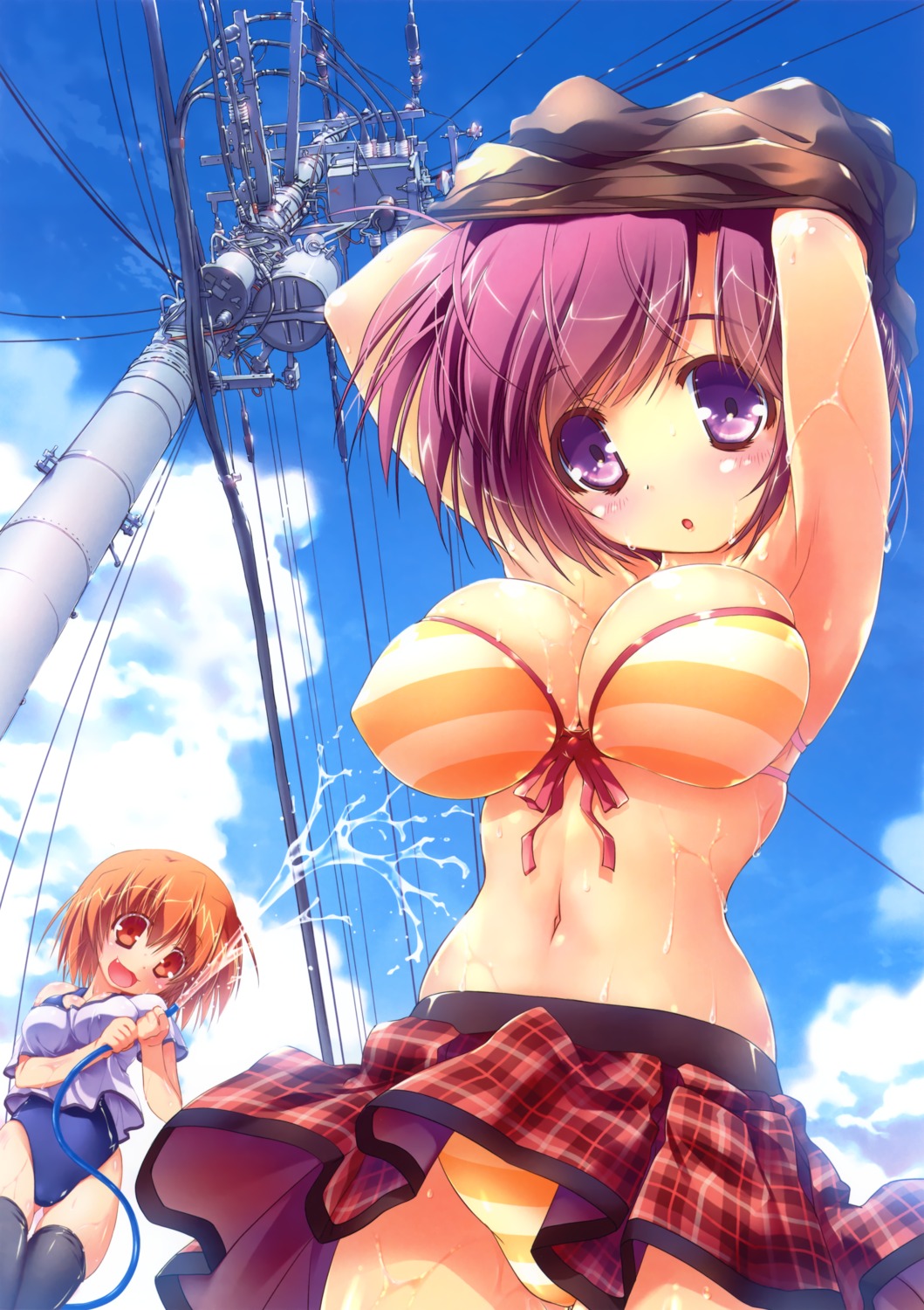 bikini cleavage ohno_tetsuya school_swimsuit swimsuits thighhighs undressing wet