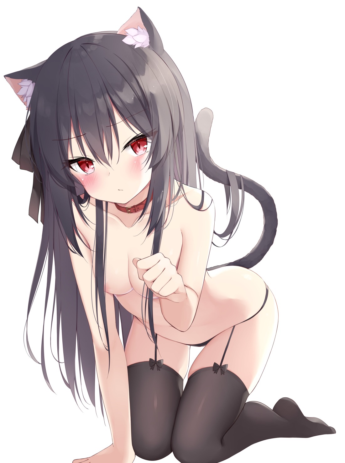 animal_ears areola garter_belt kamu_(geeenius) nekomimi stockings tail thighhighs topless