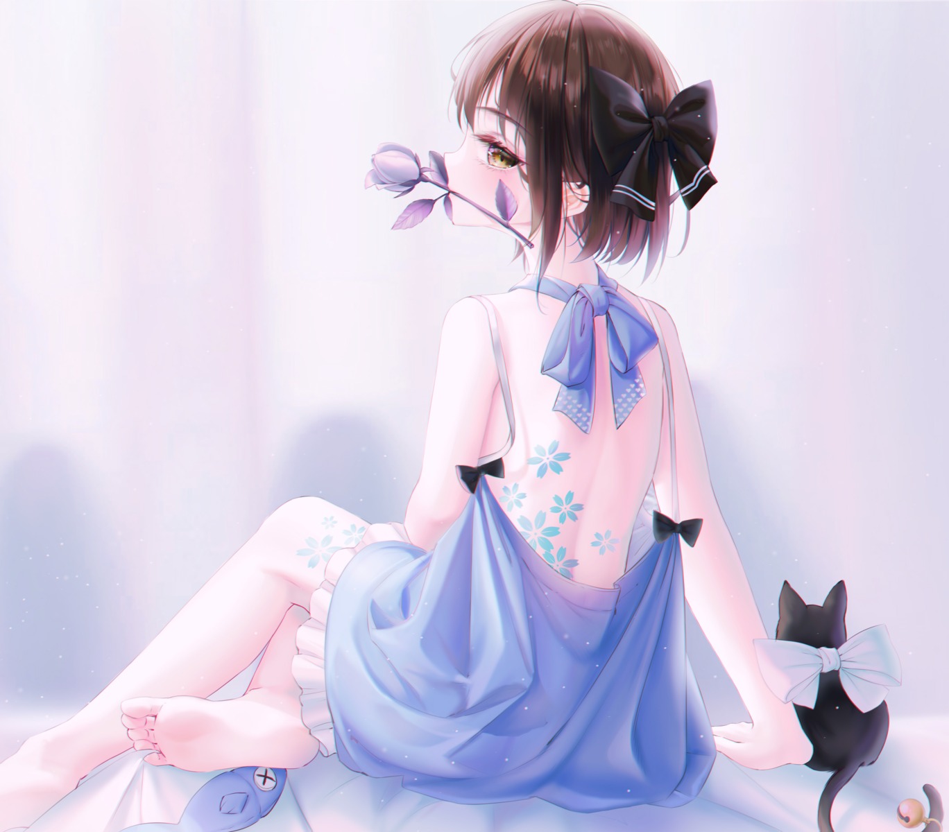 amaroku_neko dress feet neko no_bra skirt_lift tattoo