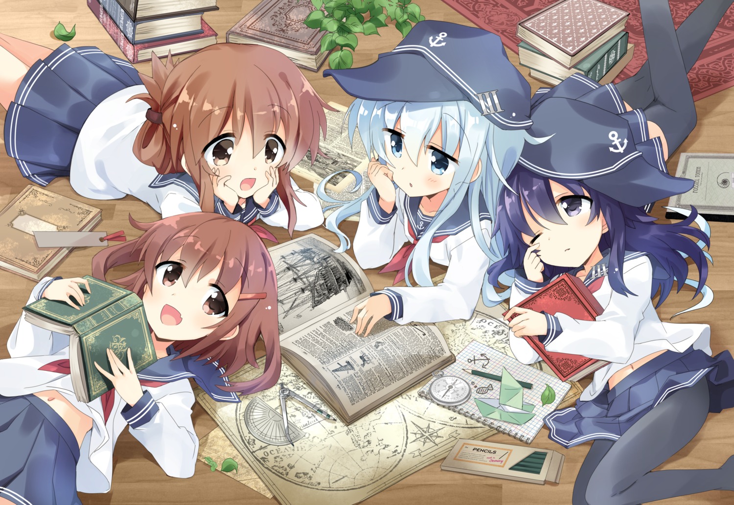 akatsuki_(kancolle) hibiki_(kancolle) hizuki_yayoi ikazuchi_(kancolle) inazuma_(kancolle) kantai_collection pantyhose seifuku thighhighs