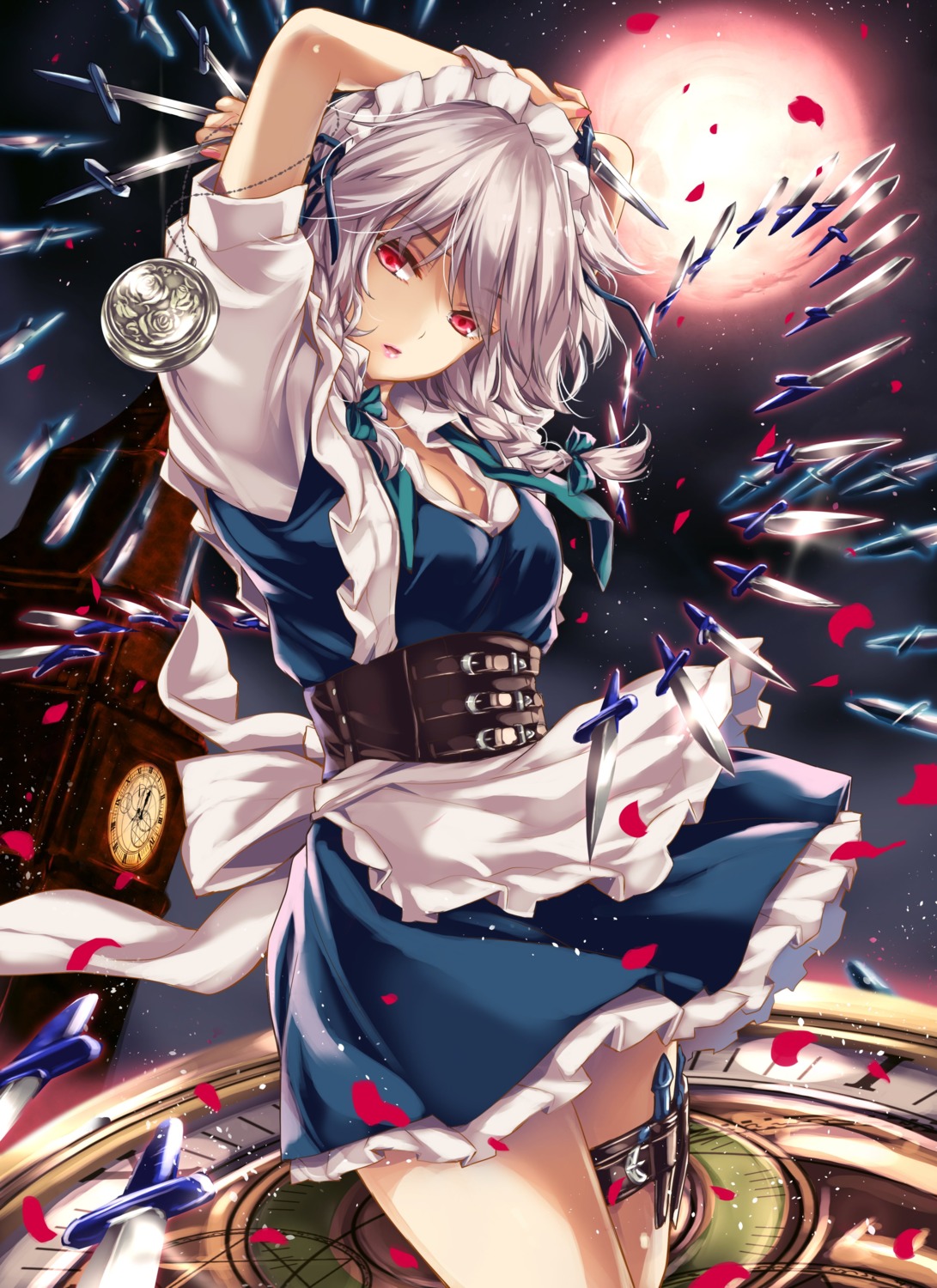 cleavage garter izayoi_sakuya maid monety touhou weapon