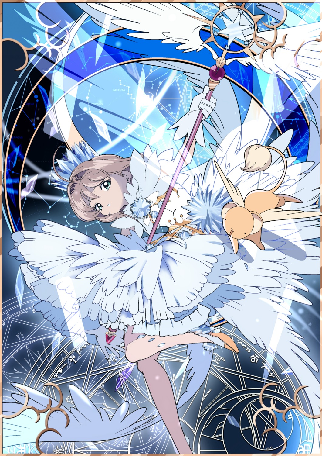 card_captor_sakura dress edoya_inuhachi heels kerberos kinomoto_sakura weapon wings