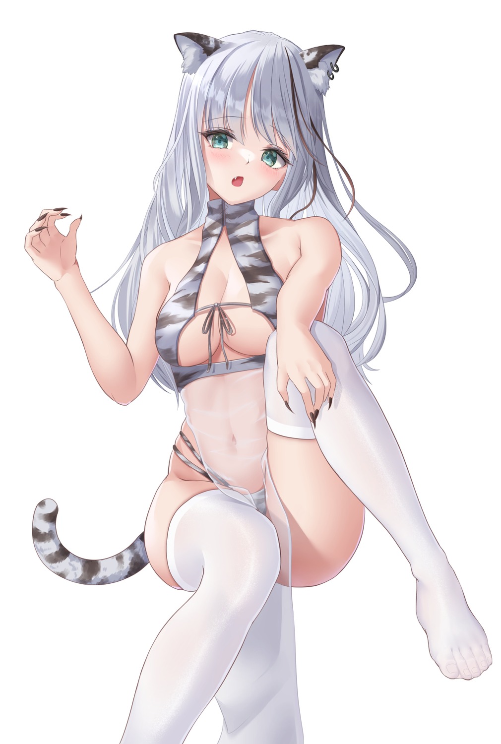 animal_ears cleavage feet no_bra pantsu see_through tail thighhighs underboob yuto_(yuto_illust_7)