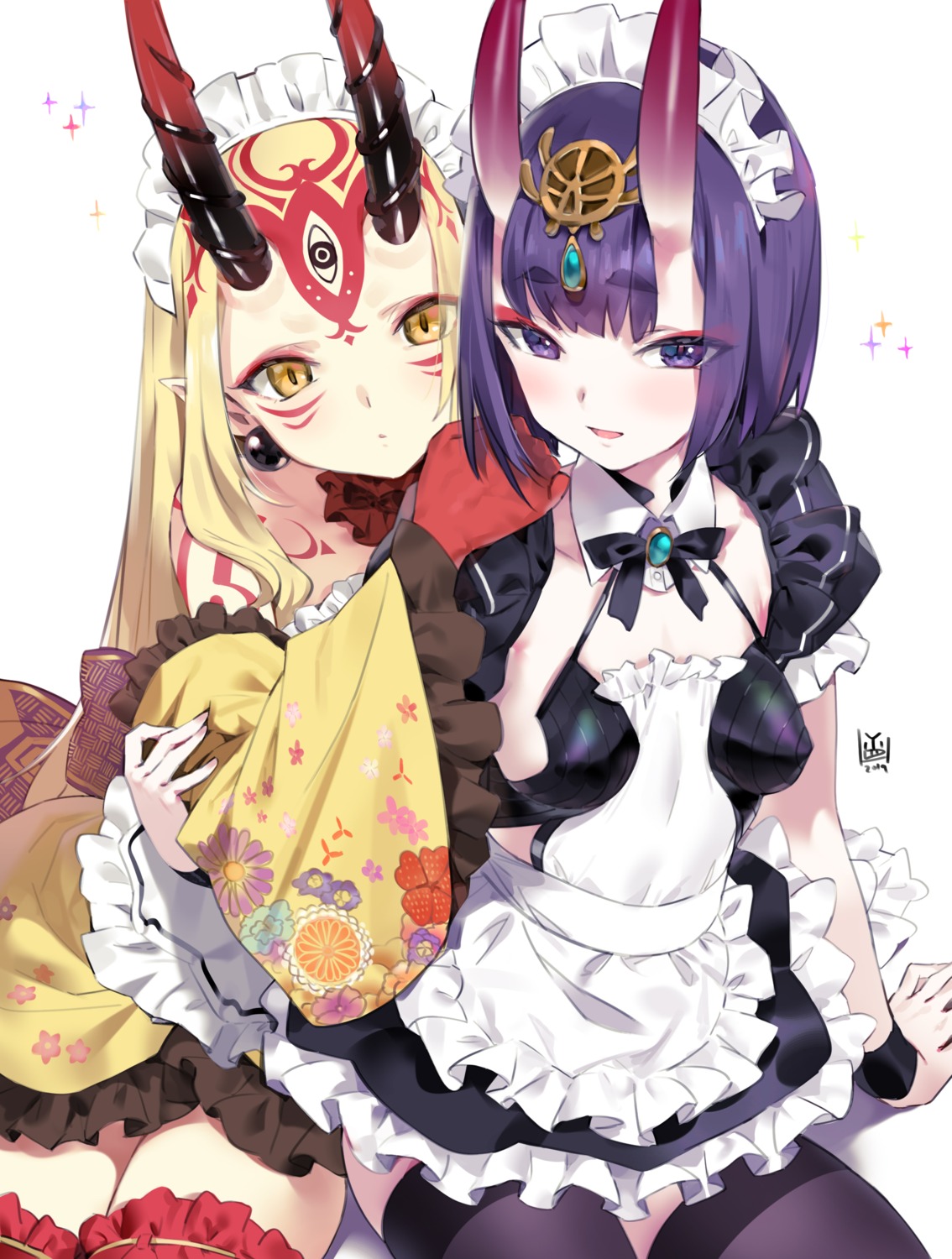 fate/grand_order horns maid pointy_ears tattoo wa_maid yd_(orange_maru)