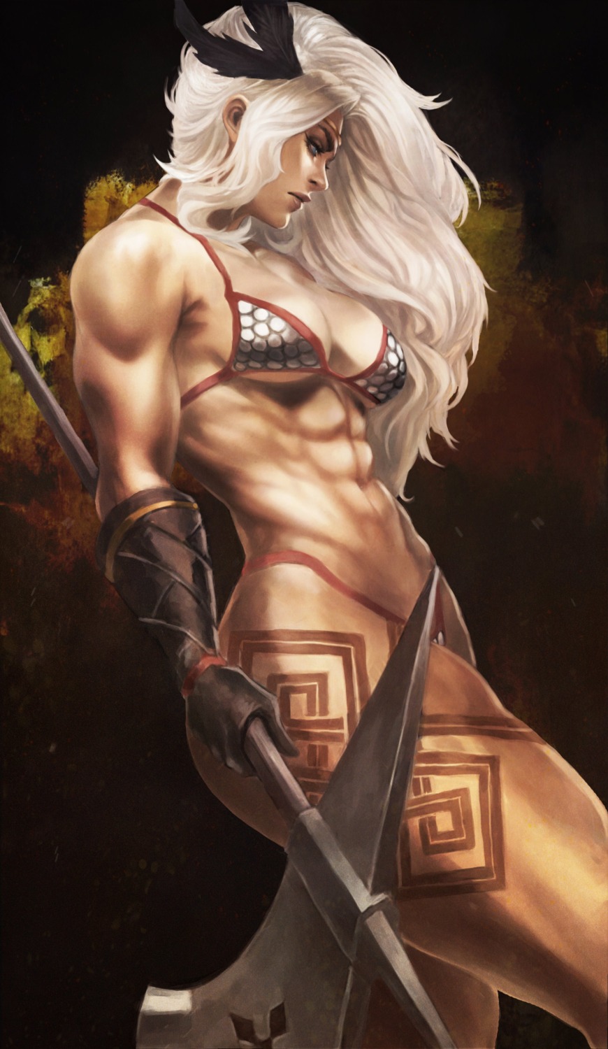 amazon armor bikini_armor dragon's_crown monori_rogue tattoo weapon