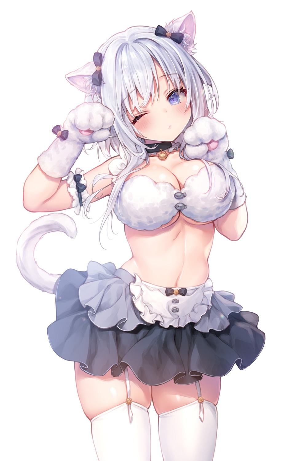 animal_ears himeji_shirayuki konomi liar_liar nekomimi no_bra stockings tail thighhighs