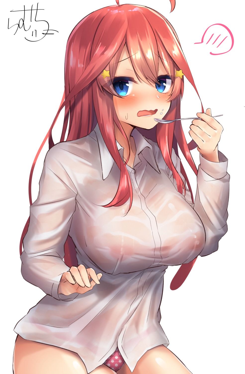 5-toubun_no_hanayome areola cameltoe dress_shirt nakano_itsuki no_bra pantsu ramchi see_through wet_clothes