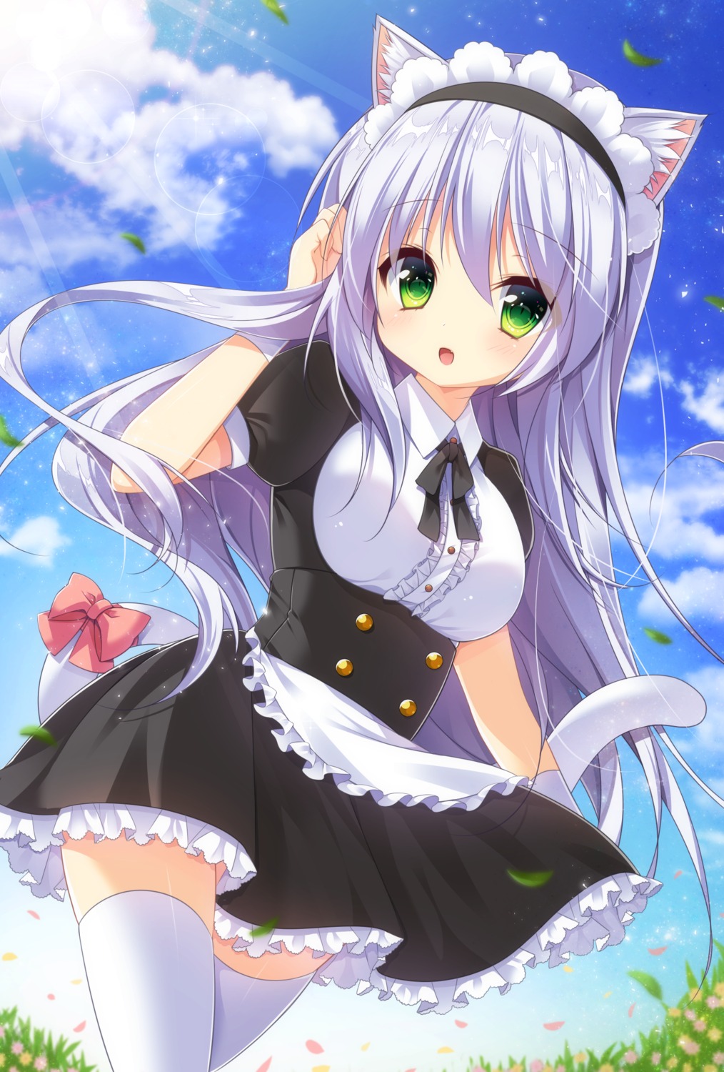 animal_ears maid nagisa_rio nekomimi tail thighhighs