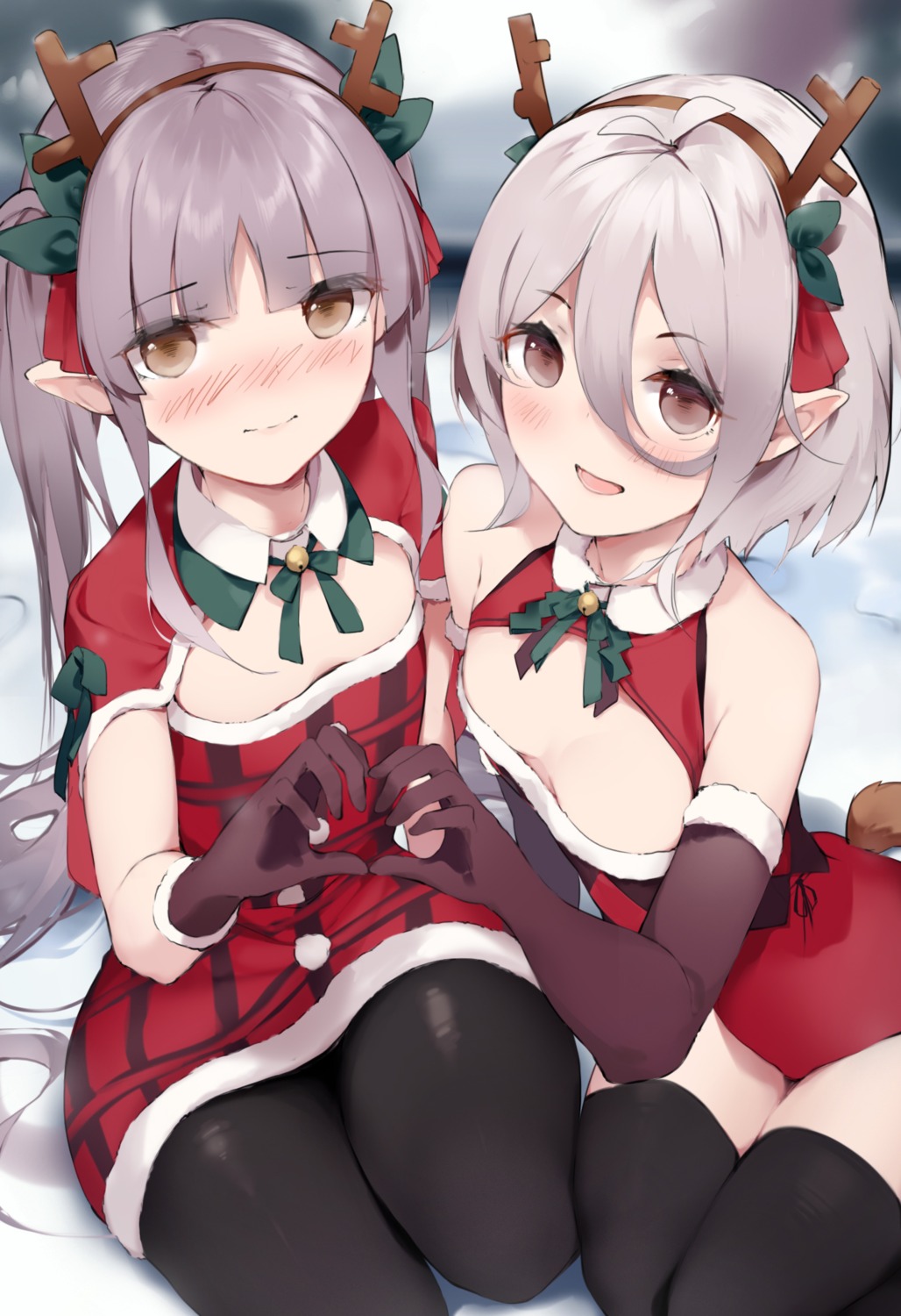 christmas dress hikawa_kyouka horns kokkoro leotard niii_(memstapak) no_bra pantyhose pointy_ears princess_connect princess_connect!_re:dive tail thighhighs