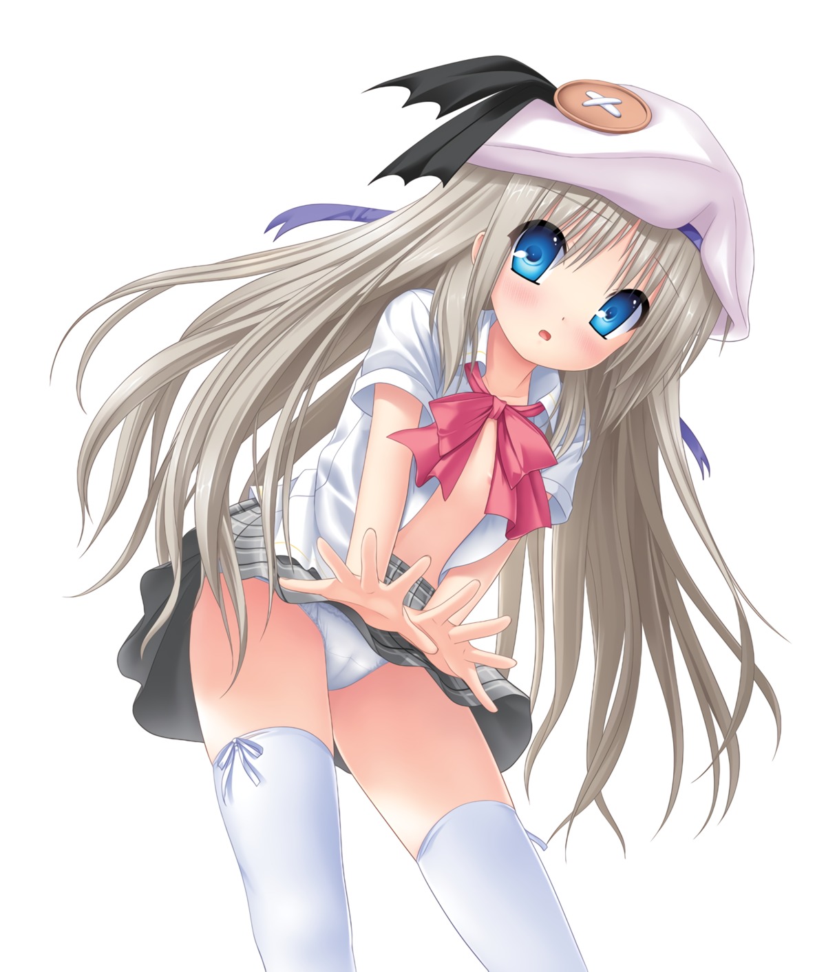 areola cameltoe key kud_wafter little_busters! loli na-ga no_bra noumi_kudryavka open_shirt pantsu seifuku skirt_lift thighhighs