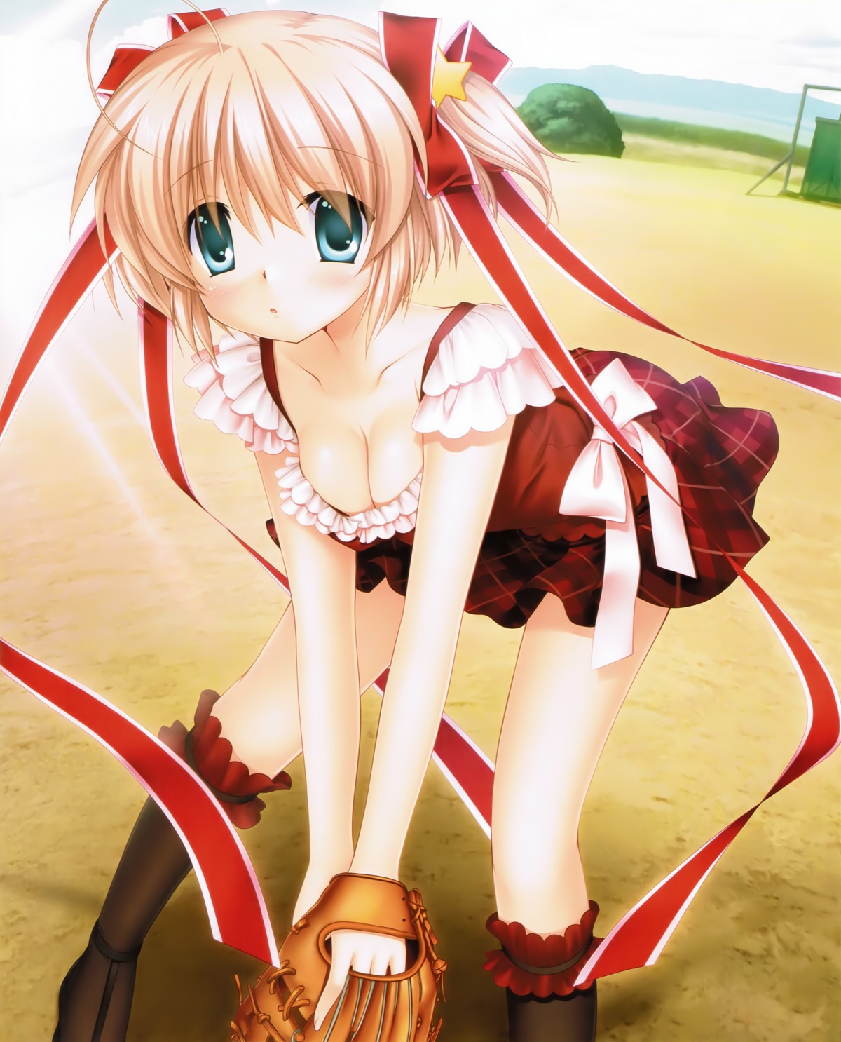 baseball hinoue_itaru kamikita_komari key little_busters! no_bra skirt_lift