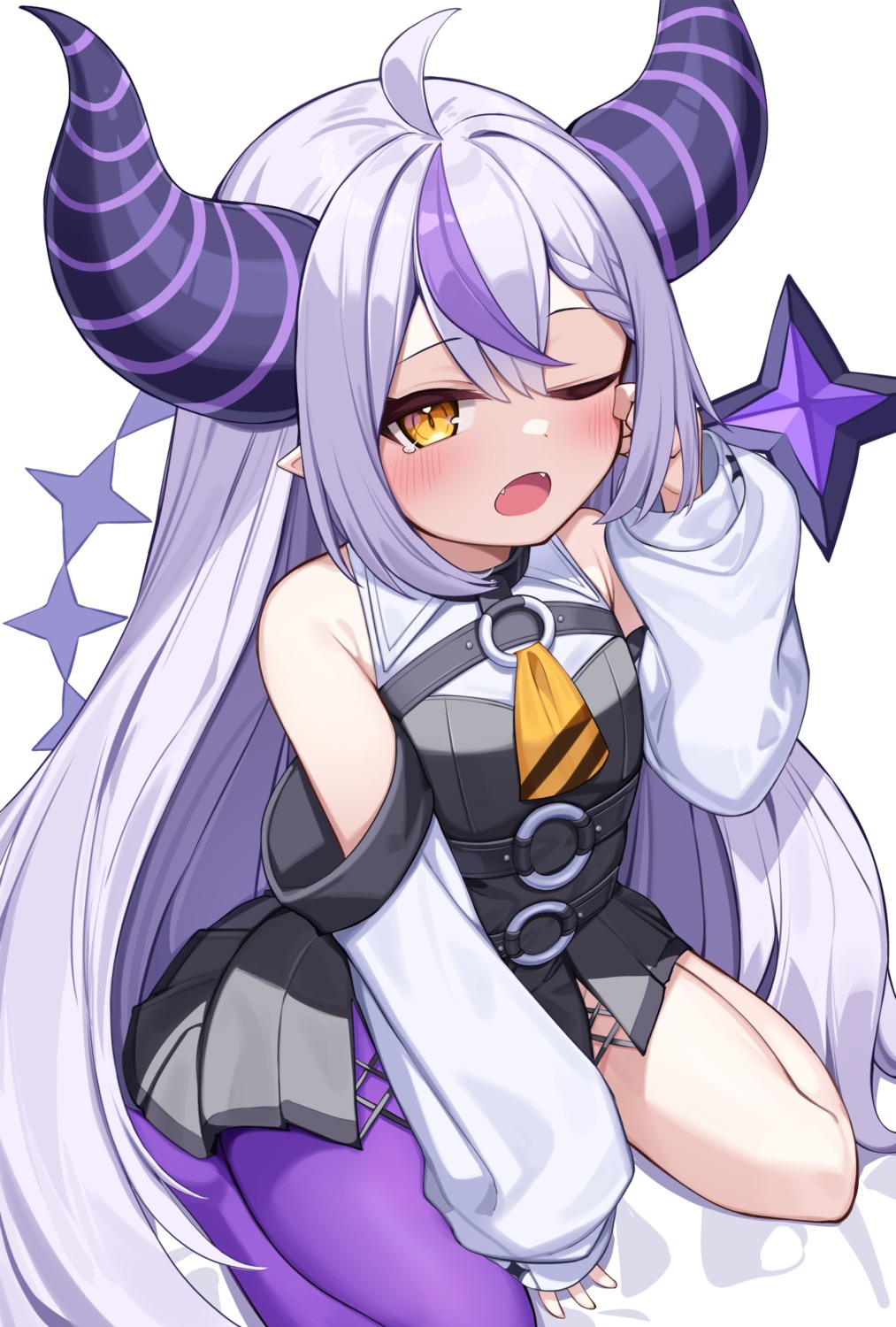 deaver dress hololive horns la+_darknesss loli pointy_ears tail thighhighs