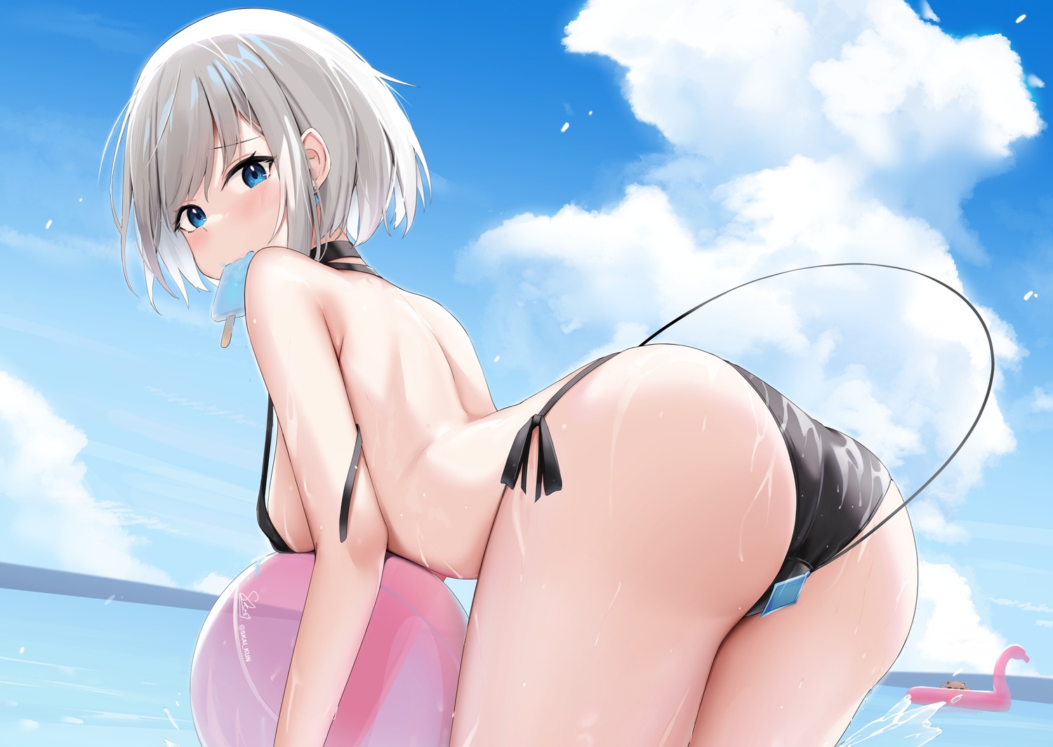 ass bikini indie_virtual_youtuber skai_kun swimsuits tail thong wet