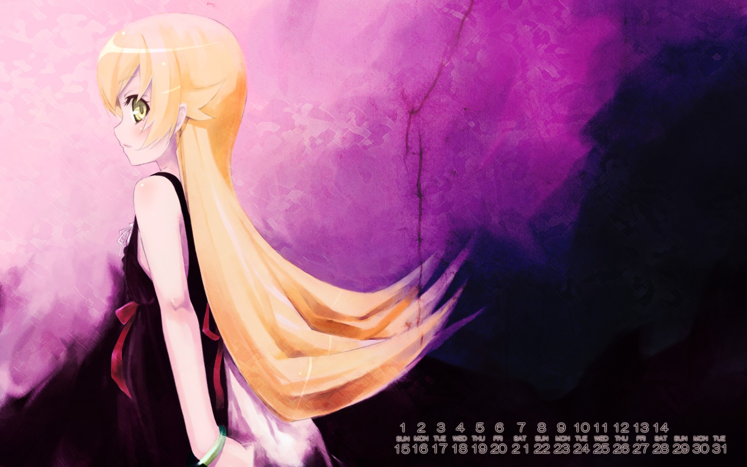 bakemonogatari calendar dress monogatari_(series) oshino_shinobu pokomi wallpaper