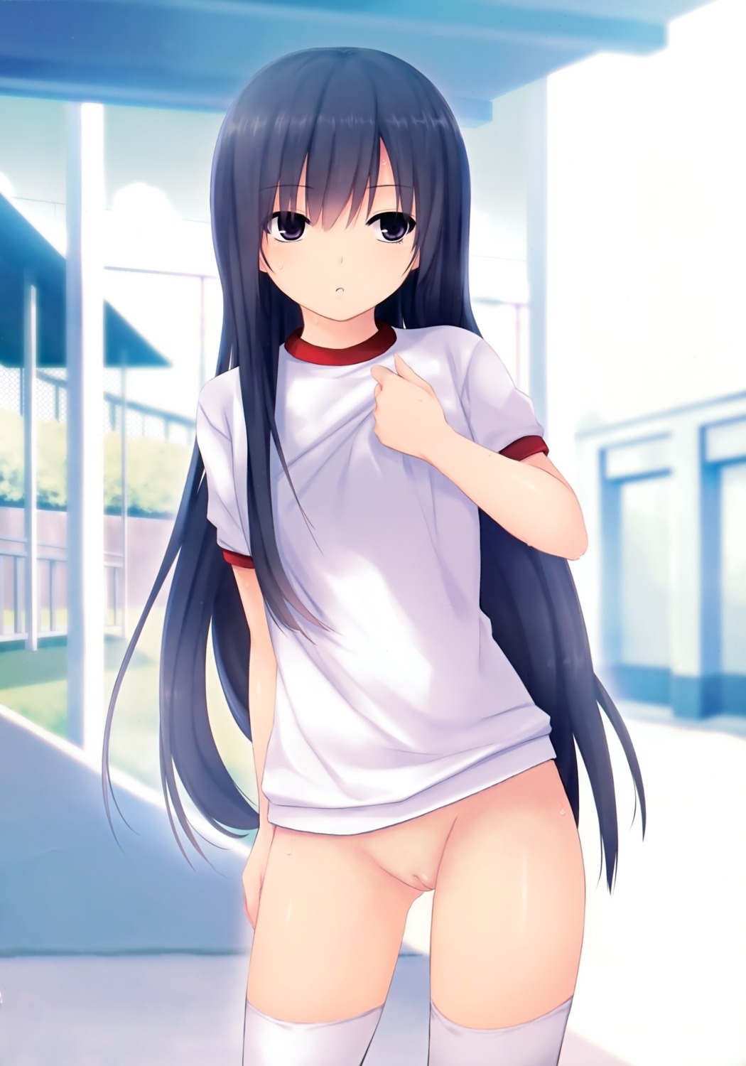 bottomless coffee-kizoku gym_uniform photoshop pussy royal_mountain shiramine_rika thighhighs uncensored