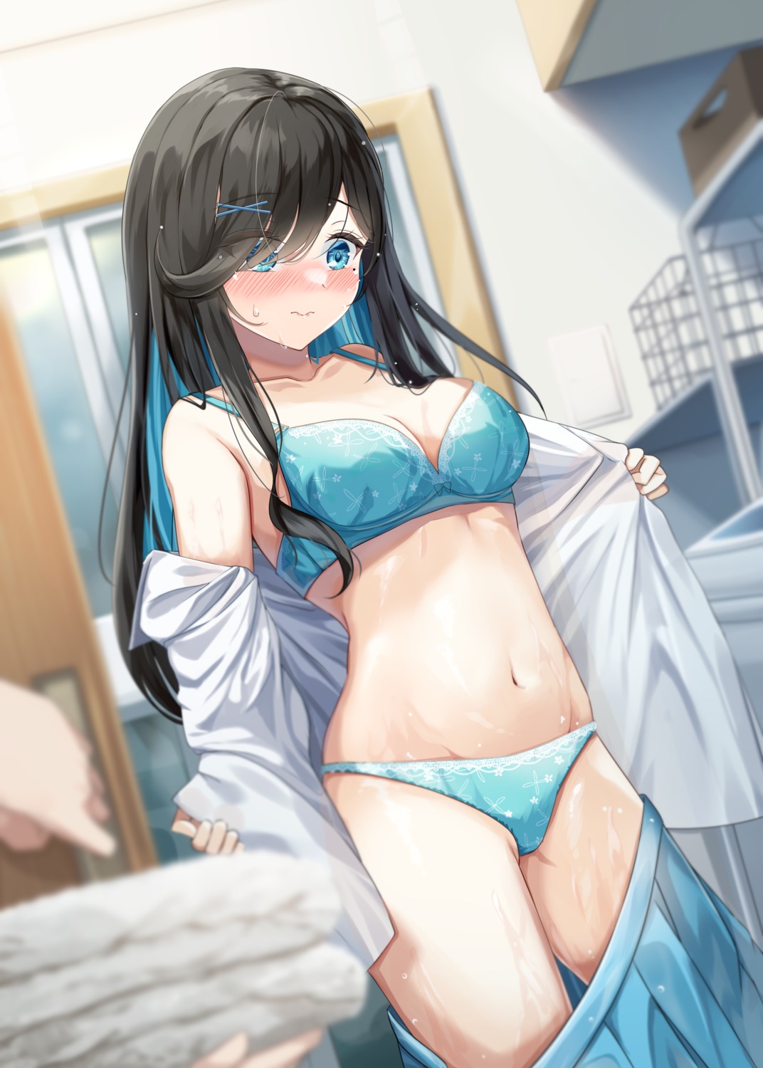 bra igayan open_shirt pantsu seifuku undressing wet