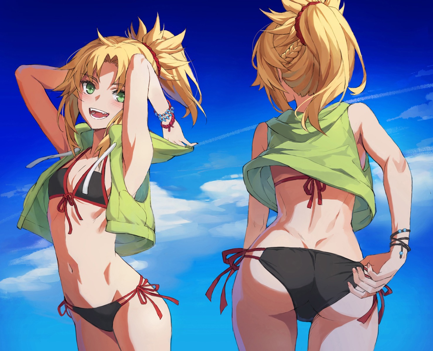 ass bikini cleavage fate/apocrypha fate/stay_night mordred_(fate) open_shirt swimsuits tonee