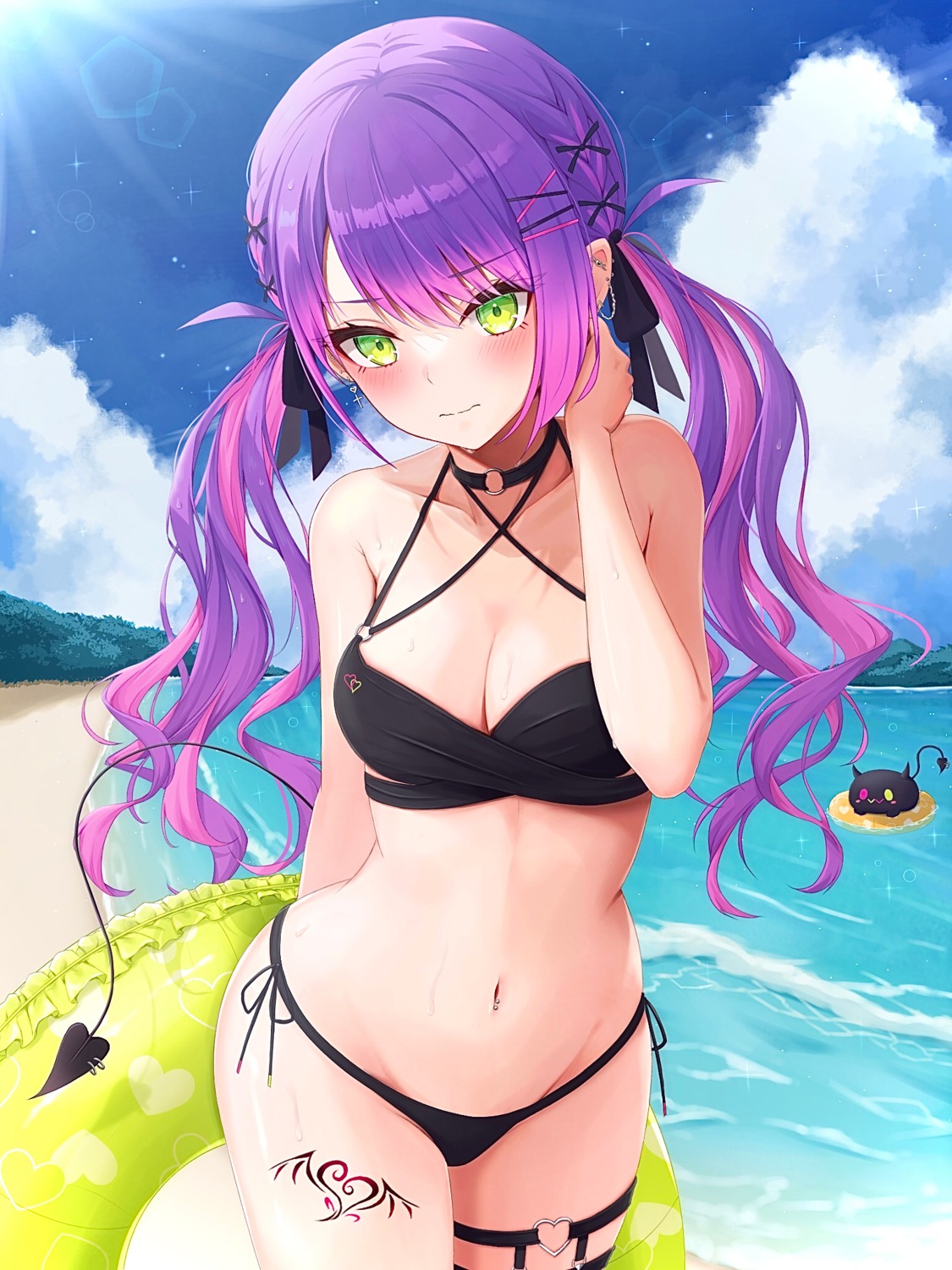 bikini garter hololive jupiterjack8 swimsuits tail tattoo tokoyami_towa wet