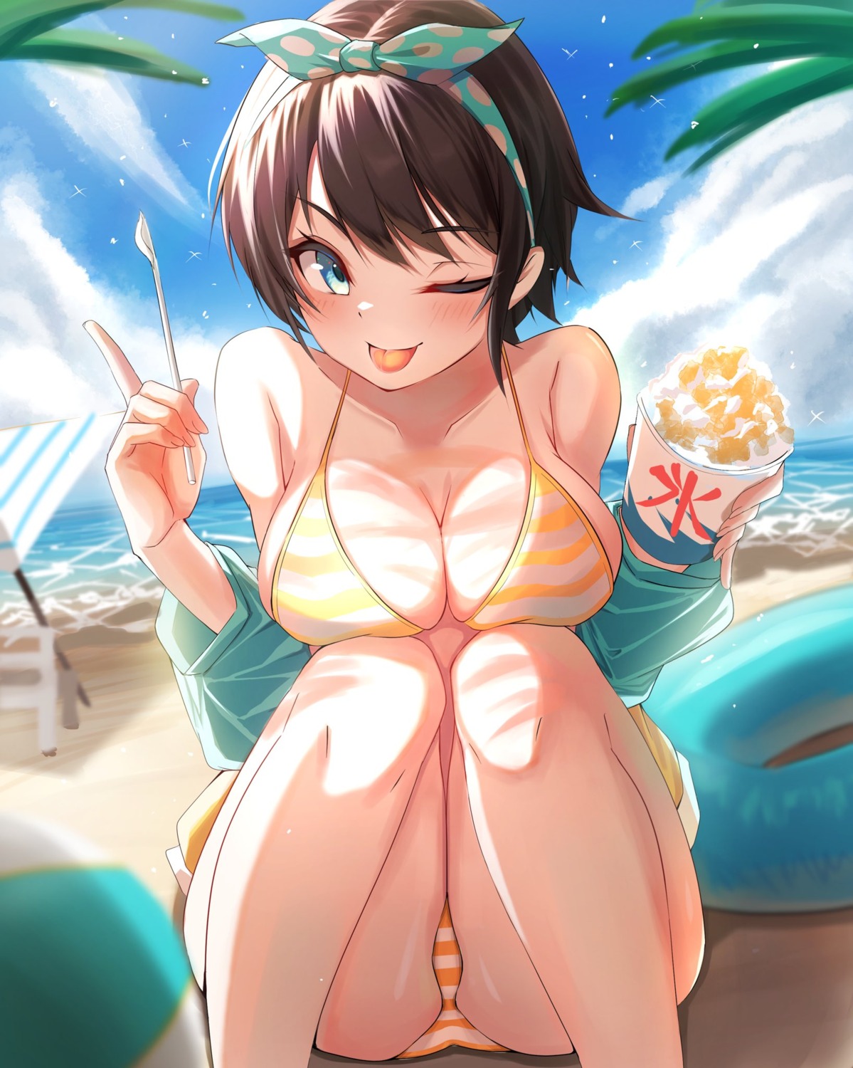 bikini hololive nojikorirakkusu oozora_subaru open_shirt swimsuits