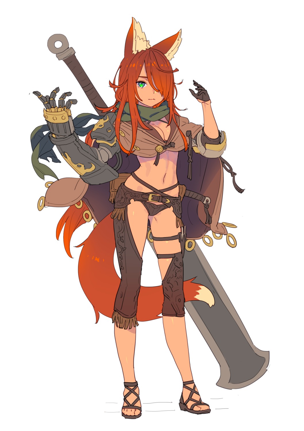 animal_ears armor cleavage enkyo_yuuichirou garter pantsu sword tail